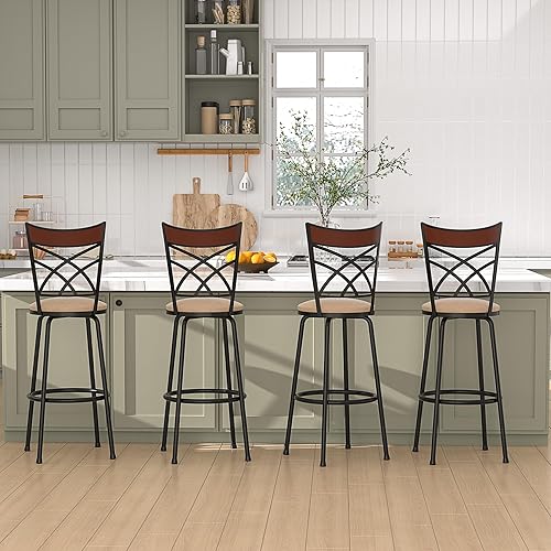 Miniatura 2 de VECELO Taburetes de bar, taburetes de mostrador ajustables, sillas de pub de acero bistró, taburetes de bar con asiento de cojín giratorio de 360