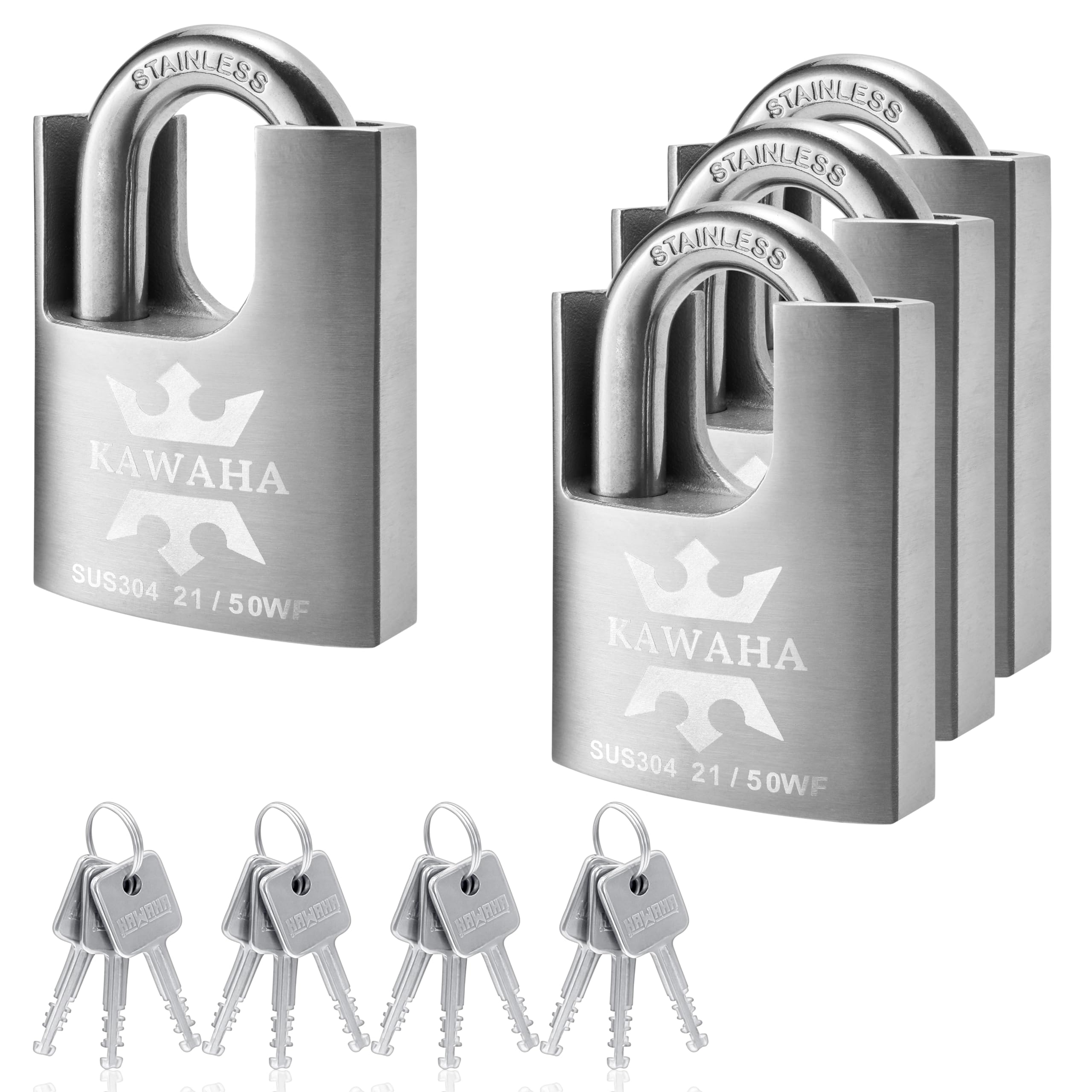 KAWAHA 21/50-4PS High Security Stainless Steel Padlock with Stainless Steel Key for Indoor and Outdoor Use (Robust
