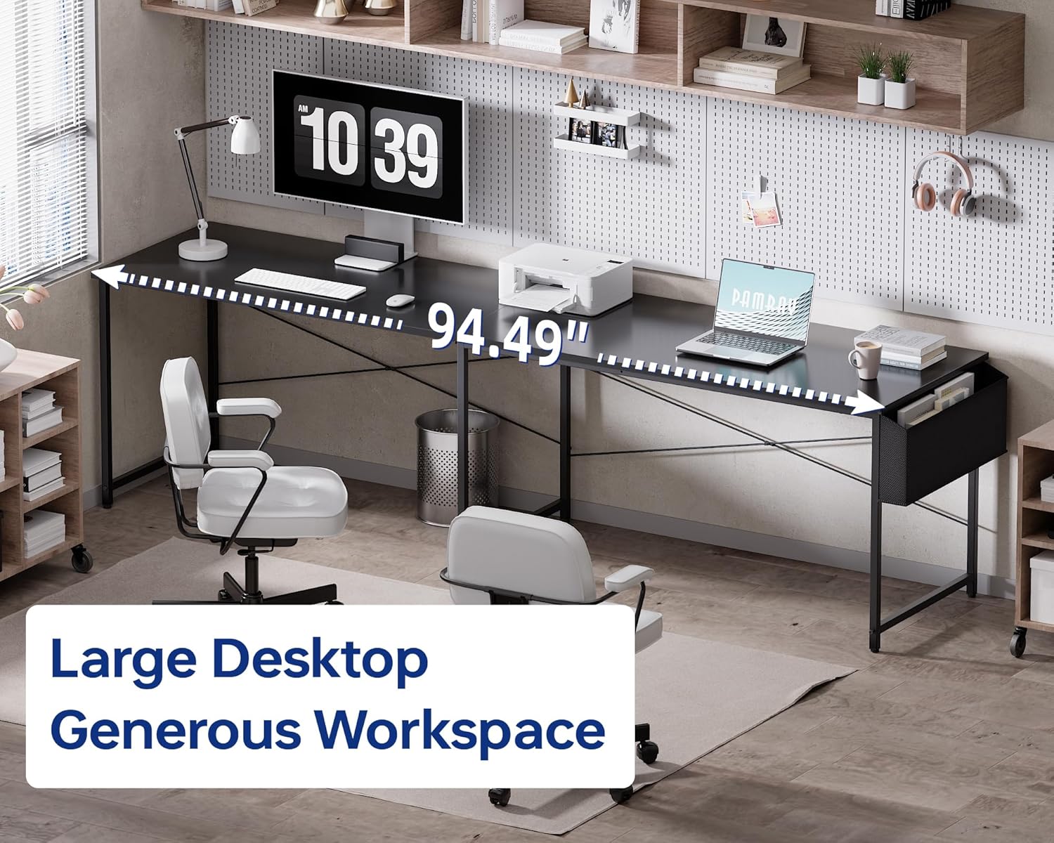 Pamray L-shaped desk set up with multiple monitors and computer equipment.