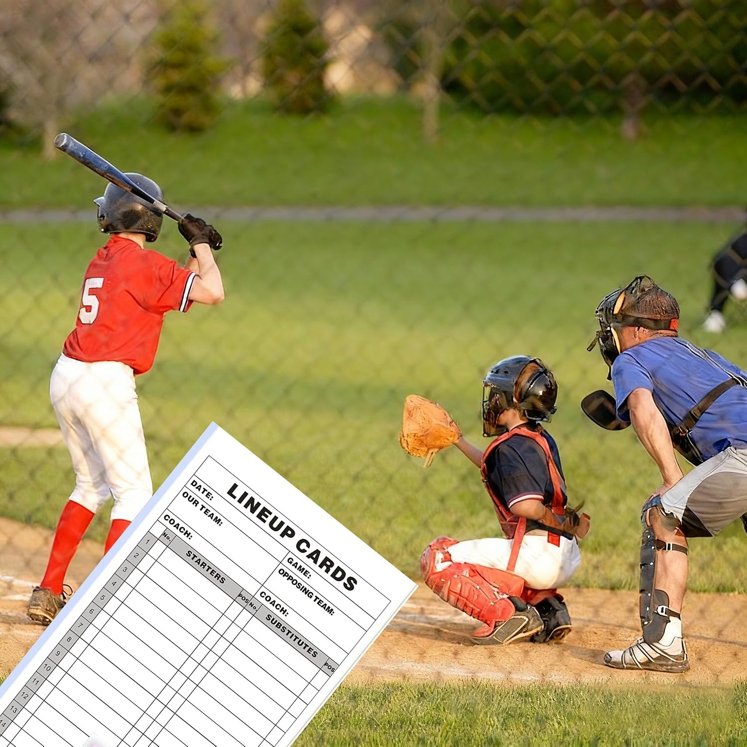Baseball & Softball Scorebooks 4-Part Carbonless Lineup Card Book (4.5x8 in) | 18 Player Roster, 100 Sheets | Staple-Reinforced Binding & Perforated Tear-Off Sheets