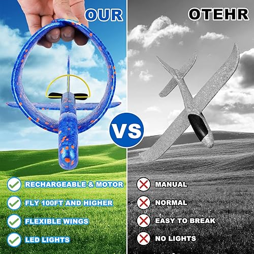 Miniatura 2 de Fuwidvia Juguete de avión de espuma eléctrica, paquete de 2 luces LED 15/25s para niños, juguete volador al aire libre, regalos de cumpleaños para