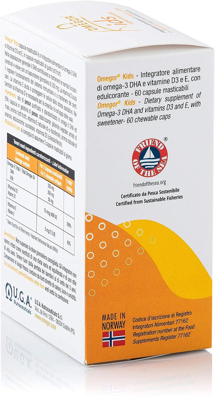 Omegor Kids capsule | 250mg di omega-3 DHA per bambini | Squisite capsule  morbide, in gelatina di pesce, dolcificate e masticabili | Gusto tutti i  frutti, 60 cps : Amazon.it: Salute e cura della persona