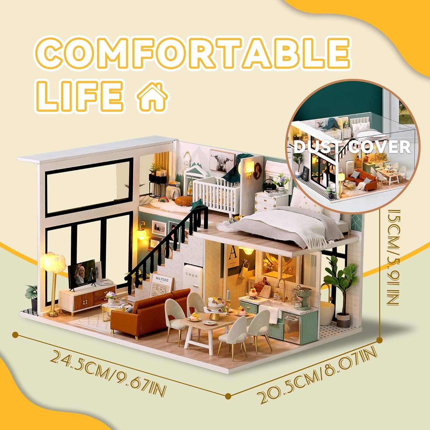 Flever Dollhouse Miniature DIY House Kit Creative Room with Loft Apartment Scene for Romantic Artwork Gift (Comfortable Life)