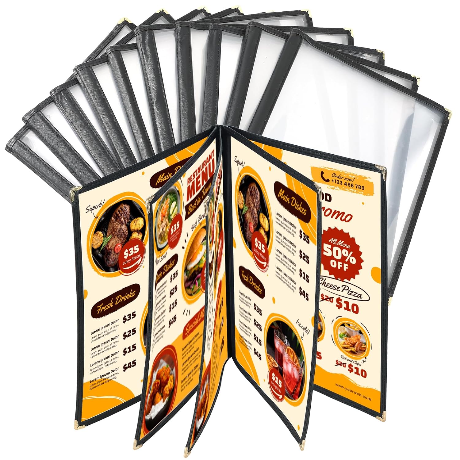Transparent Restaurant Menu Covers 8.5 x 11 | Restaurant Recipe Menu Covers Transparent Restaurant Menu Covers for Kitchen, Drink, Wine Menu Covers Black (10, 6 Page)