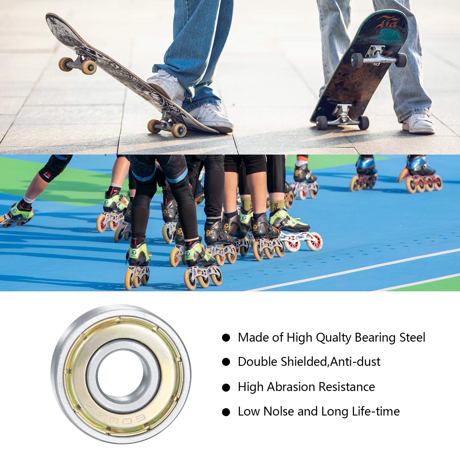 20 Pezzi 608 ZZ Cuscinetti a Sfera, Skateboard Cuscinetto a Sfera per Pattini Rollerblade Skateboard, Pattino Longboard Rullo, Cuscinetto Radiale a Sfere - 8 mm x 22 mm x 7 mm