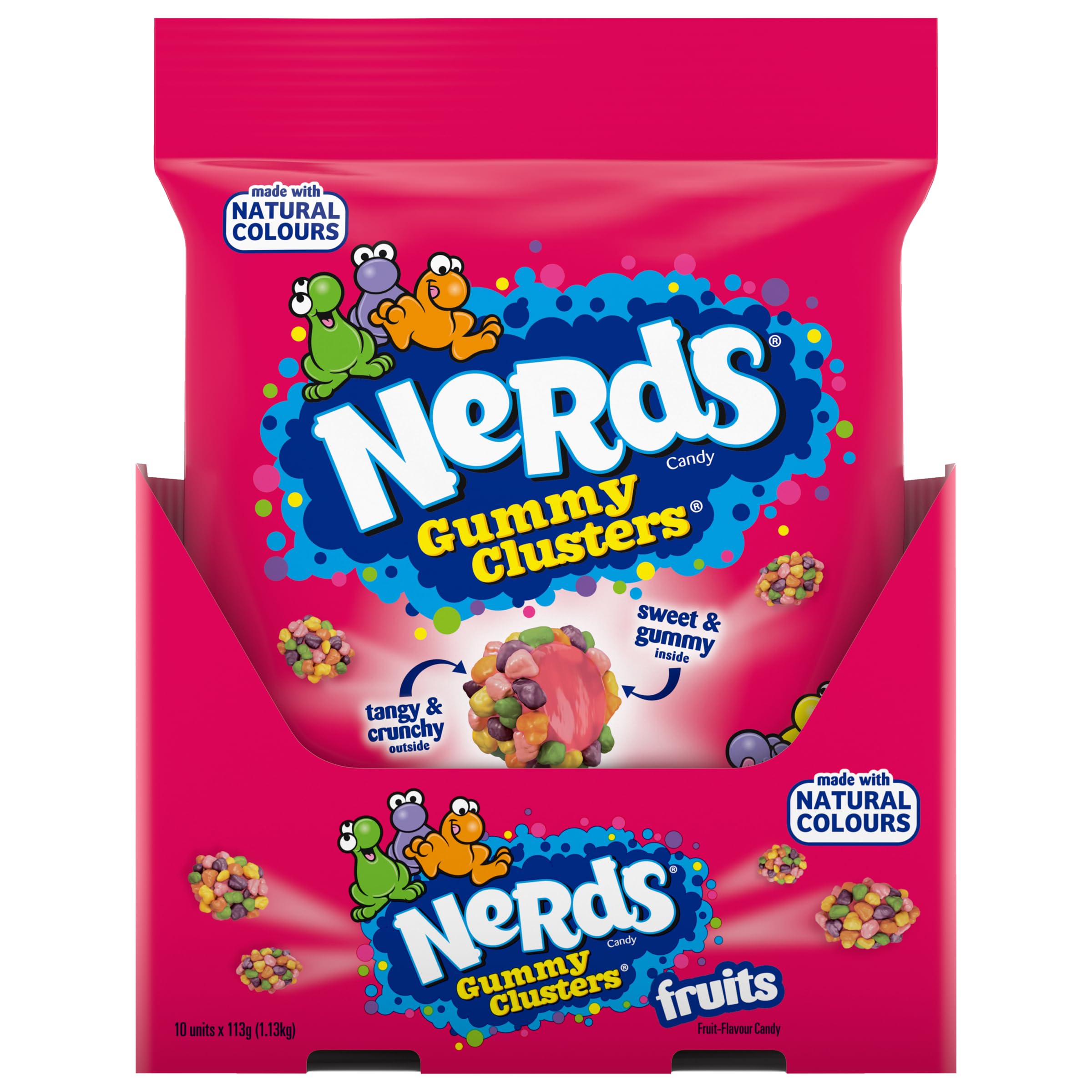 Nerds Gummy Clusters Fruits Peg Bag Caramelos con Texturas Múltiples Ácidos y Crujientes Centro Gomoso Pack de 10 Bolsas x 113 g