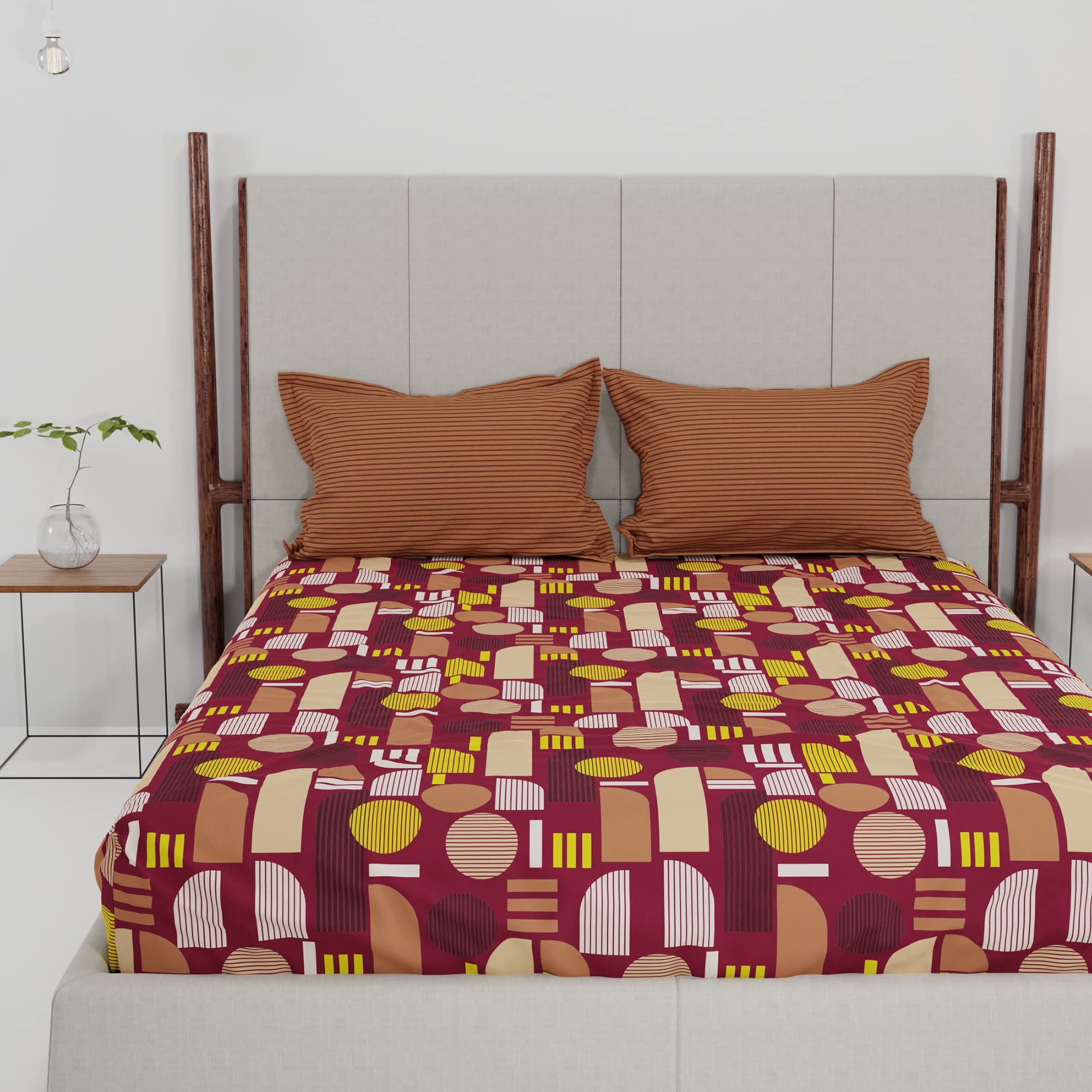 Trident Dusk & Dawn Queen Sheet Set, 100% Cotton Bed Sheets, 3-Piece Set, 1 Bedsheet and 2 Pillowcases, Soft & Smooth 144 Thread Count (Queen) - Urban Brown