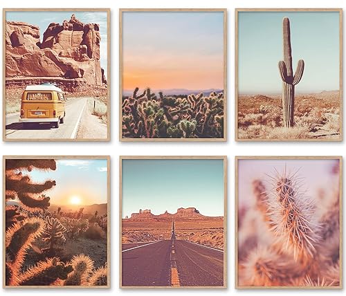 Set of 6, Vintage Desert Cactus Photography Photographic Prints, Set of 4, Unframed, Route 66, Antique Van, Arizona, Wall Art Decor Poster Sign,