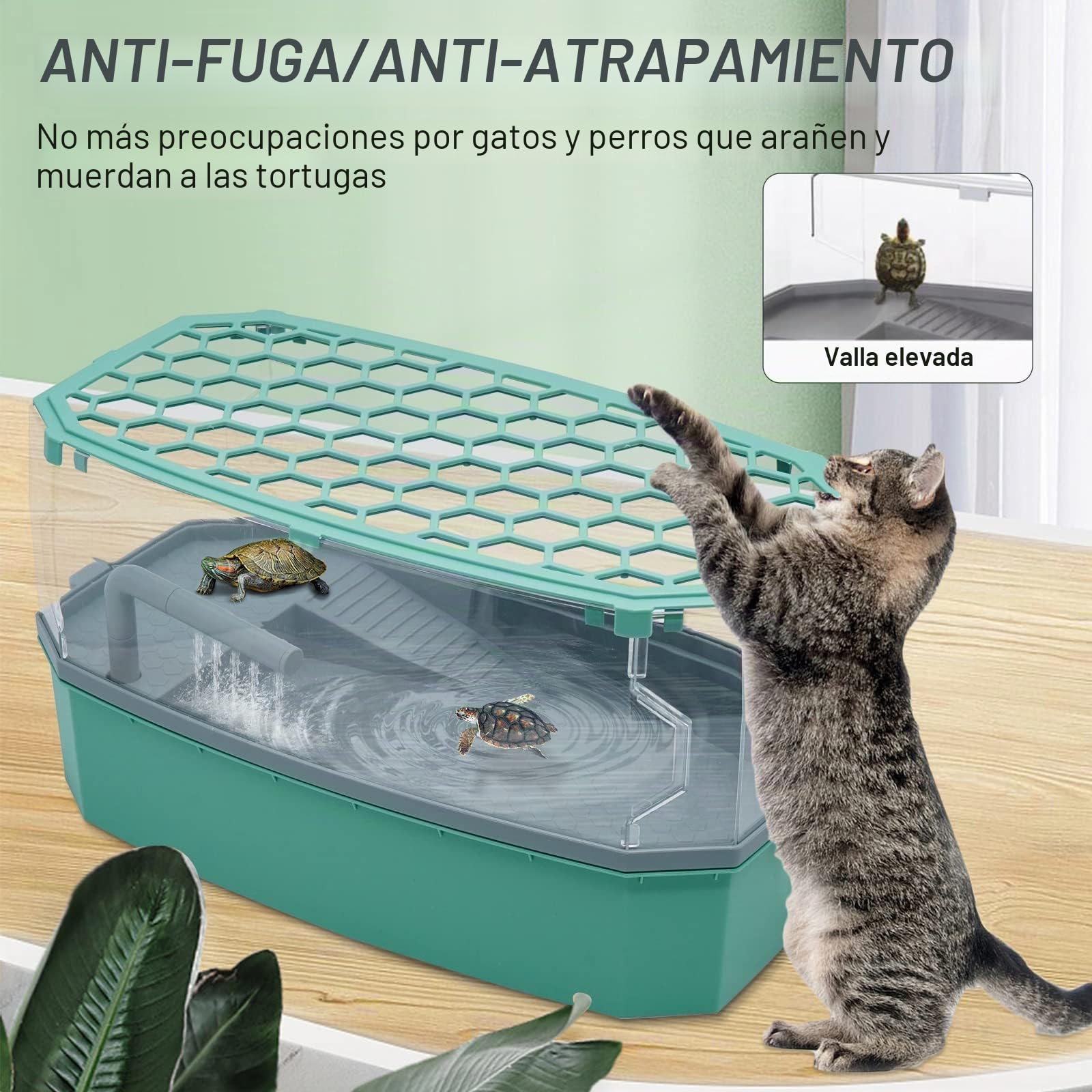 Acuario de Tanque de Tortugas con Bomba de Agua Hábitat de Reptiles Tanque de Tortugas Terrario Plataforma de Sol de Tortuga con Capa de Filtro del Sistema de Ducha