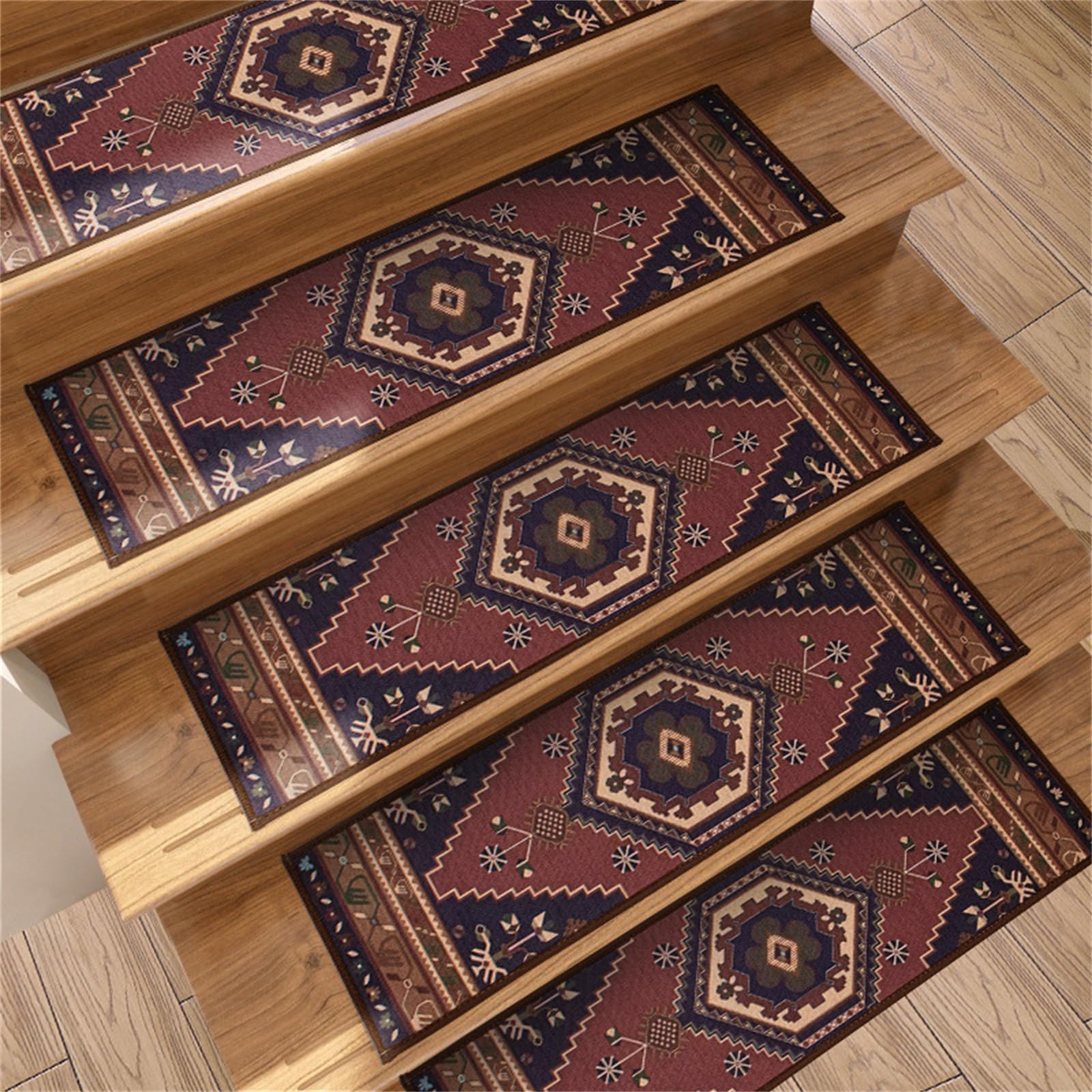 TYYCKJ Carpet Stair Treads Self Adhesive, Non-Slip Carpet Stair Runner Carpet Stairs Mats Removable Reused for Kids Elders and Pets (15pc,Bohemia 2)