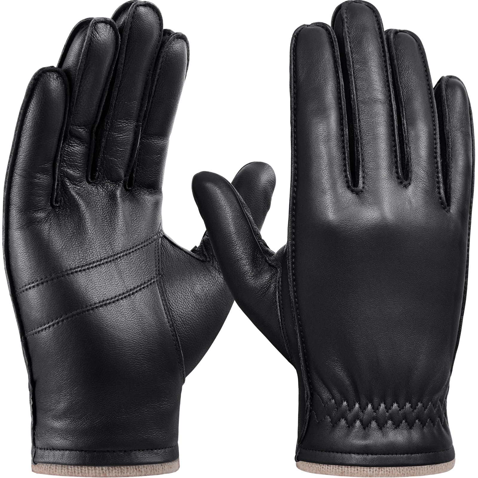 GSG SINCE 1998 Guantes piel hombre para conducir | Guantes de invierno de piel de oveja sin cromo con forro de lana, dedos táctiles y puño