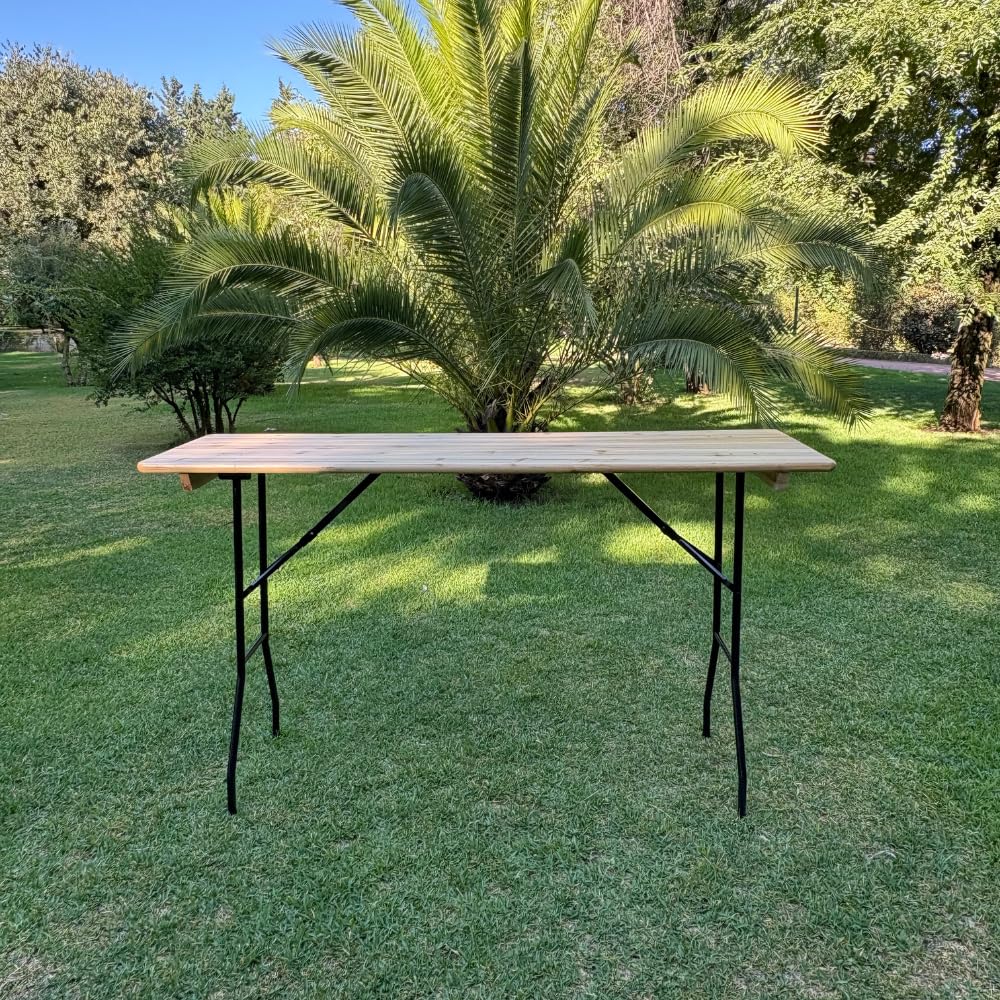 EME Mesa Plegable de cervecería de 200cm x 60cm x 113cm Tablero de Madera Pino de 24 mm de Grosor y Estructura de Acero - Mesa cervecera fácil Plegado y Transporte