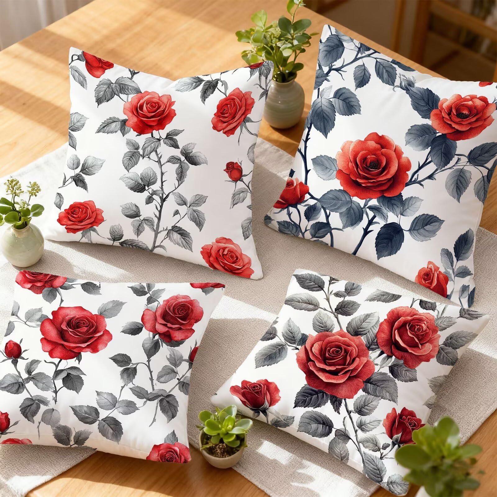 Rojo Funda Cojin 60x60 Flor Funda Almohada 60x60 Cojines Sofa Súper Suave Fundas Cojines Decorativos Fundas Almohadas 4 Piezas Almohada Cervicales y Cuello, para Hogar Cama Salon Decoracion E - 807