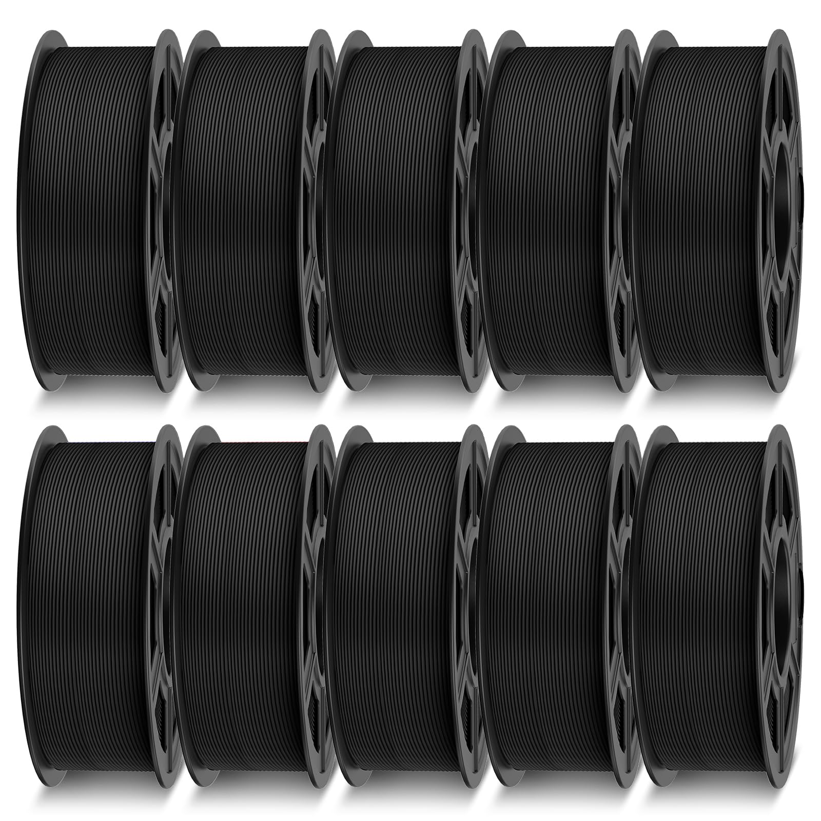 TECBEARS Filament matowy PETG 1,75 mm 10 kg czarny, PETG o dużej prędkości 30-600 mm/s, duża wytrzymałość, +/- 0,02 mm, 10 szpuli, 1 kg na szpulę (czarny matowy*10)