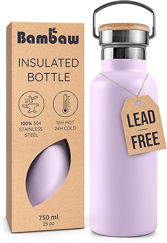 Miniatura 36 de Bambaw Botella de agua aislada de 32 onzas, botella de agua de acero inoxidable verde, botella de agua grande de acero inoxidable, botella de agua