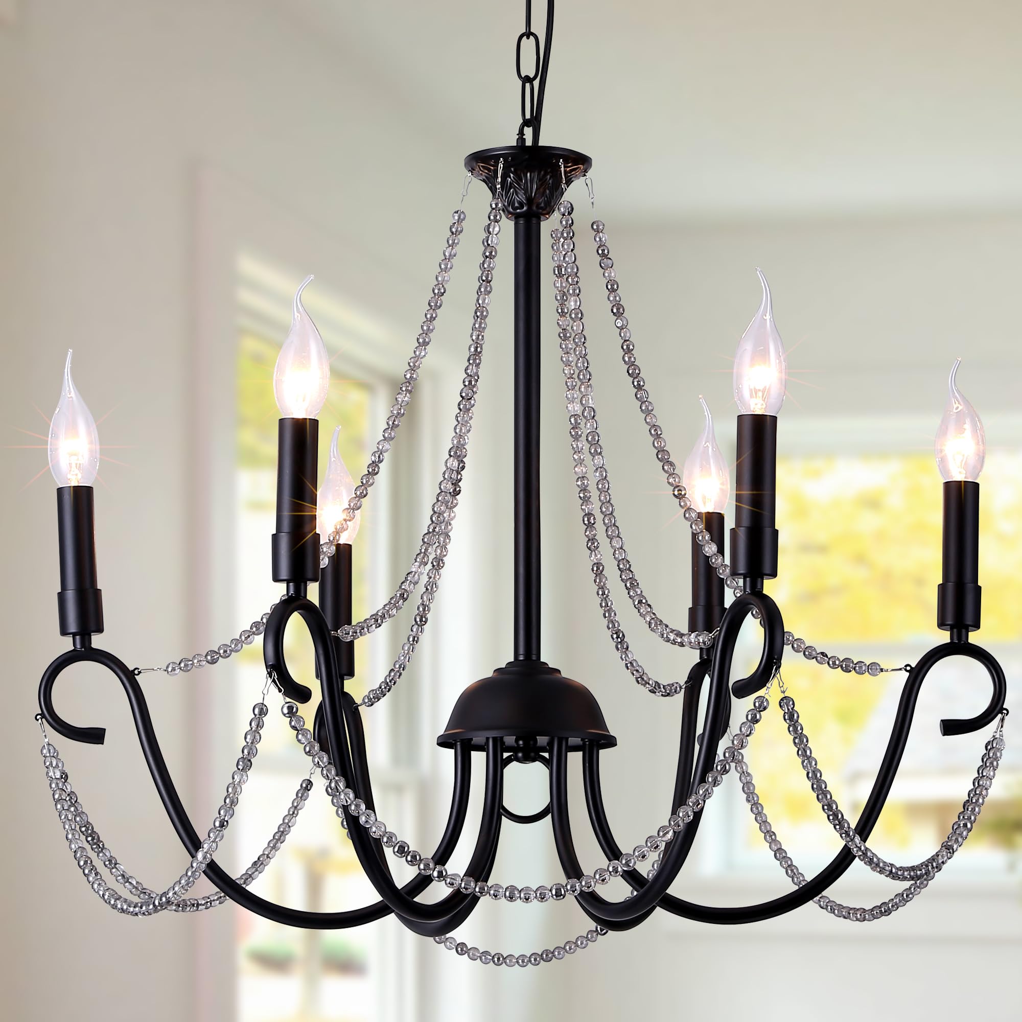 Ganeed Pendant Lamp Antique Chandelier Lamp Painted Finish Island Lights for Kitchen Black 6 Lights