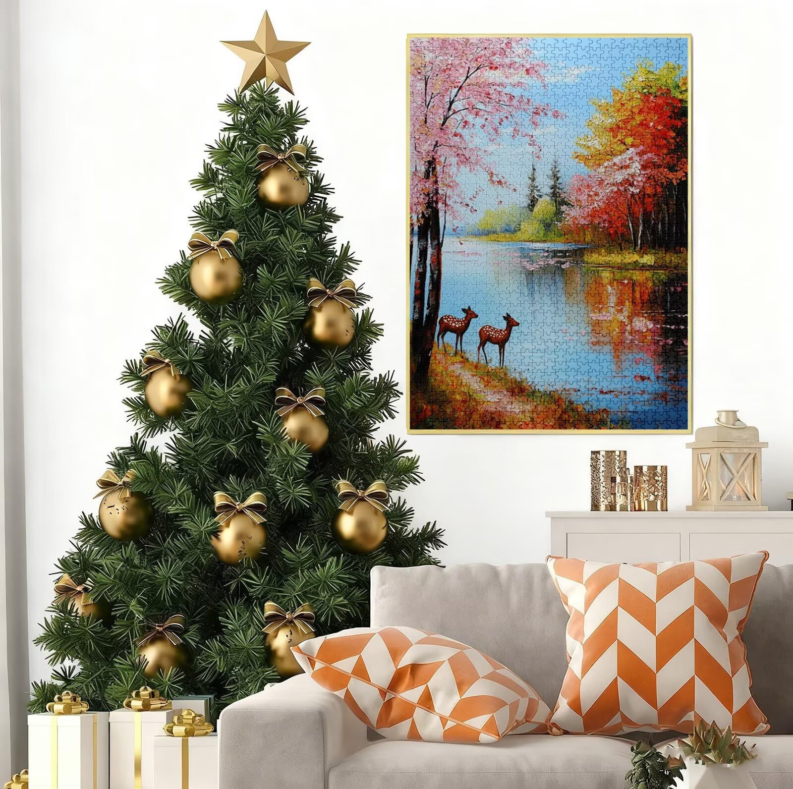 Puzzle 2000 Pezzi per Adulti, Puzzle Cervo in Legno per Adulti, Puzzles Paesaggio Impegnativi, Giochi Educativo per Famiglie, Rompecapo con Scatola per Decorazioni Casa, Donna Regalo di Natale B-7151