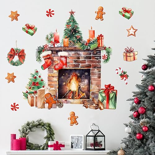 Yovkky Calcomanías de pared con texto en inglés Merry Christmas, letrero de árbol de Navidad, decoración de perro de vacaciones máximo, invierno,