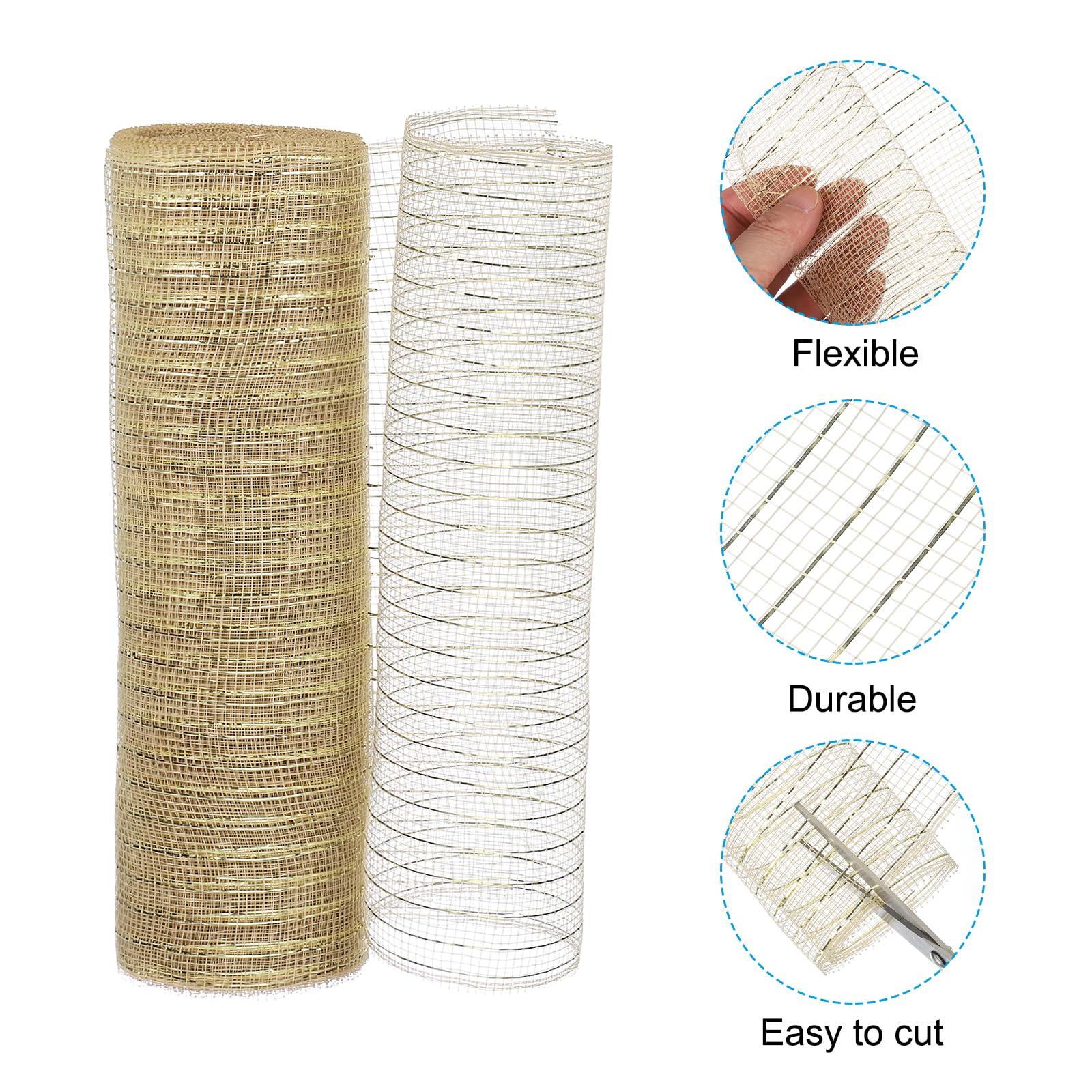 PATIKIL Decorative Mesh Ribbon, 10 Inch x 10 Yard Mesh Ribbon Roll Foil Metallic for Christmas Tree Wreath Decoration Champagne - Image 3