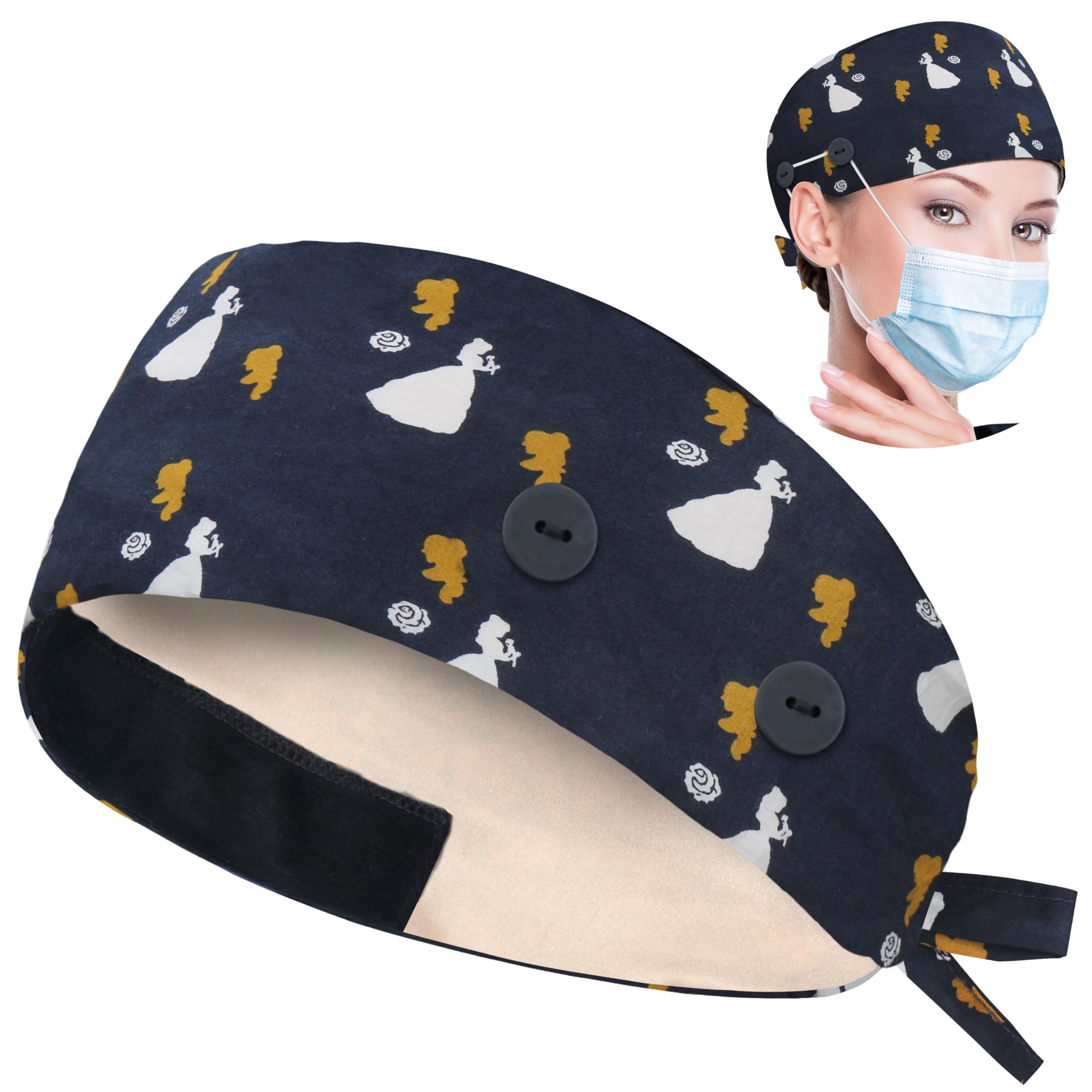 ABAMERICA Working Caps with Button and Sweatband, Adjustable Working Hats for Women Men, One Size(Tie Back or Toggle)