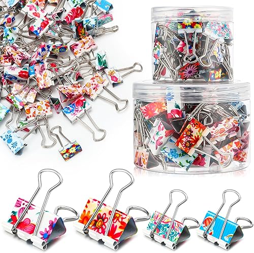 88 clips para carpeta, clips florales para carpeta, clips de colores para carpetas grandes, suministros de oficina, clips de metal con caja para