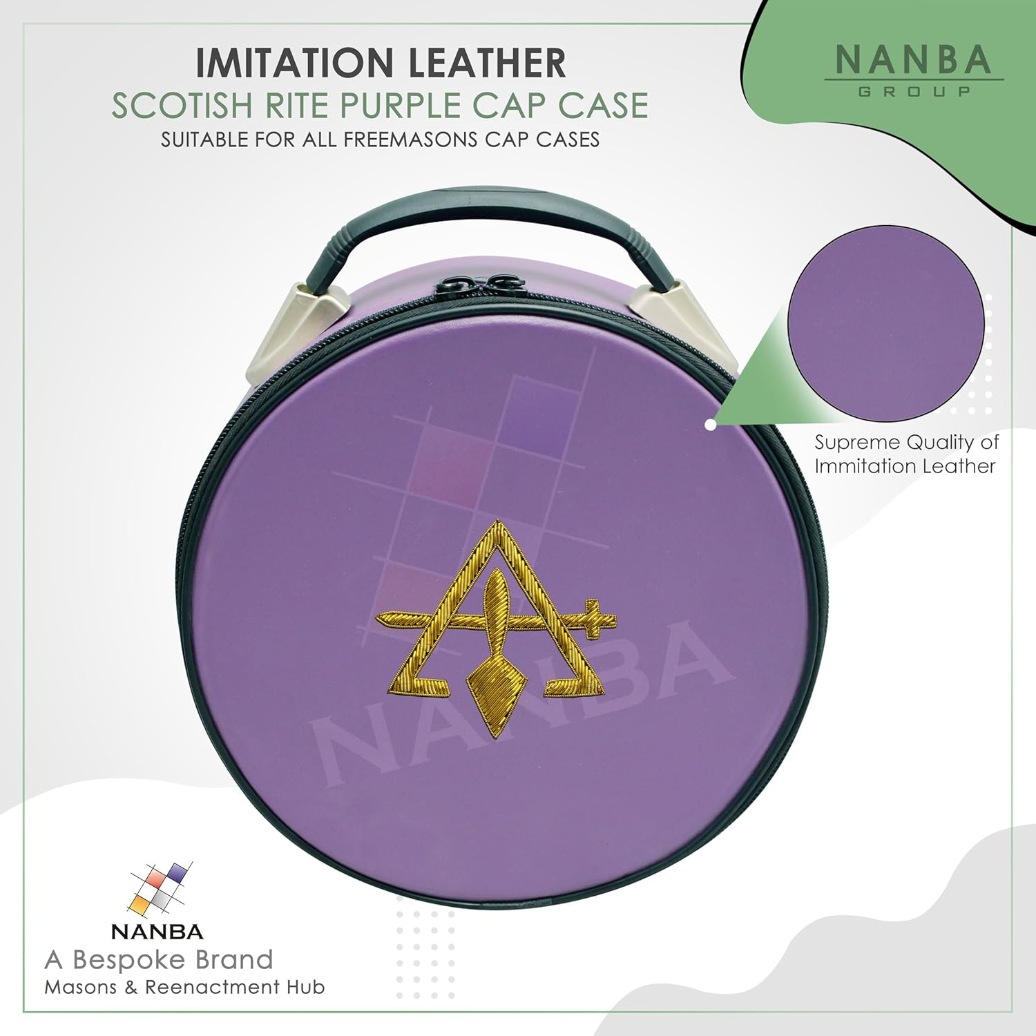 Scottish Rite Masonic Cap Case – Premium Imitation Leather, Portable Fez Storage & Display Box - Hand Embroidery (Cryptic Masons Royal & Select)