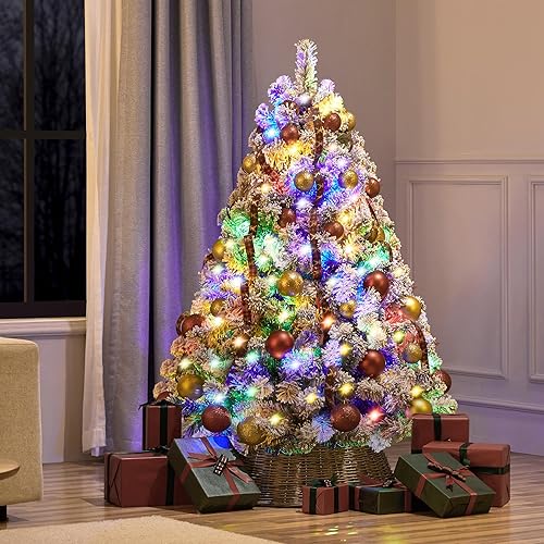 Vista 45 de Yaheetech 7.5ft Pre-lit Spruce Artificial Christmas Tree Snow Flocked Hinges Tree with 550 Multicolor LED Lights & 1284 Branch Tips & Metal Stand