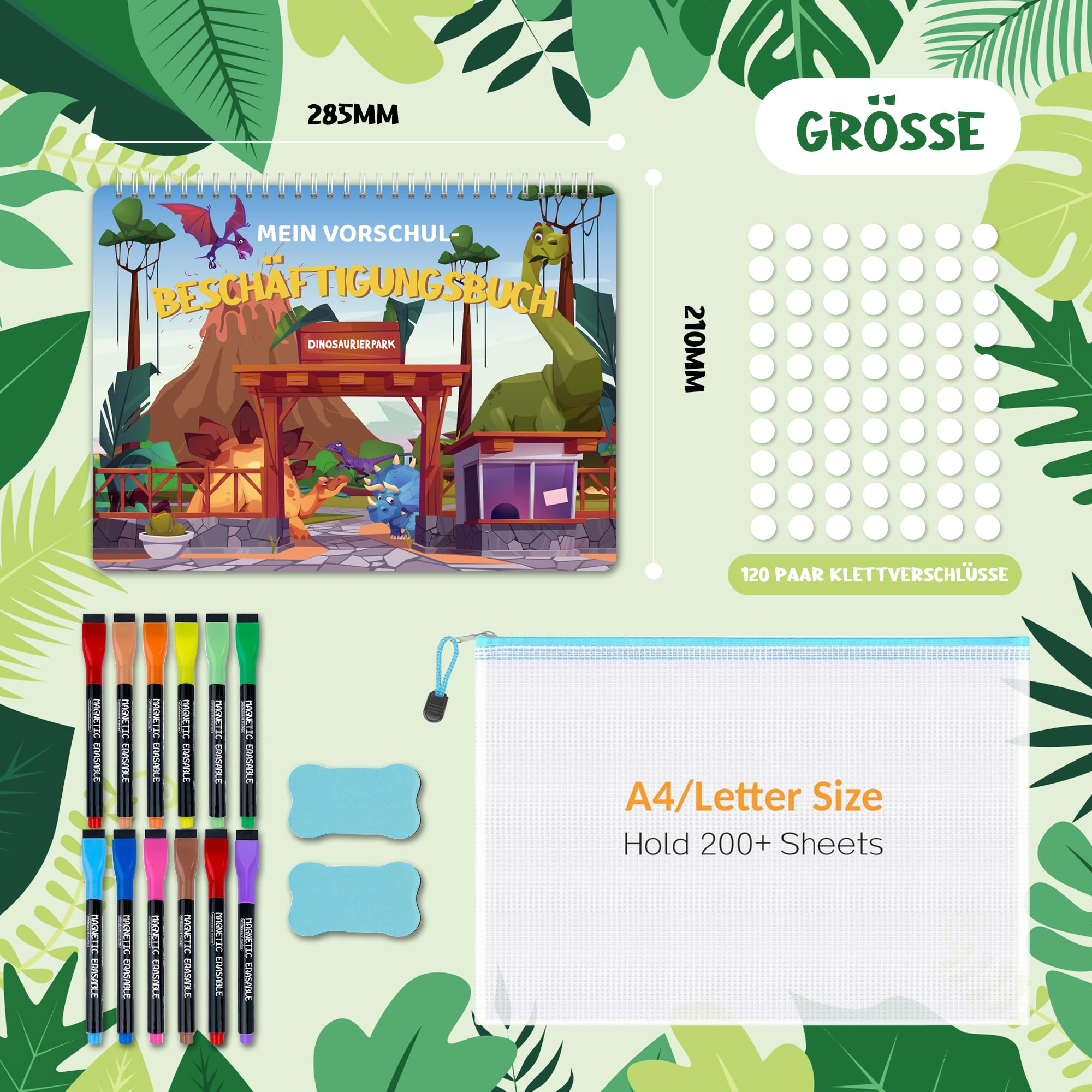BIROYAL Montessori Book for Children from 3 4 5 Years, Busy Book Learning Book Dino with Sticker Function, Quiet Book - Image 4
