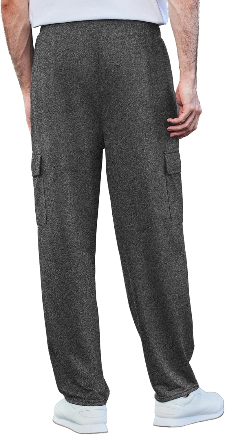 Deyeek Men's Cargo Sweatpants Open Bottom Baggy Sweat Pants for Mens Straight Leg Gym Cargo Sweats Lounge Pants with Pockets - Image 2