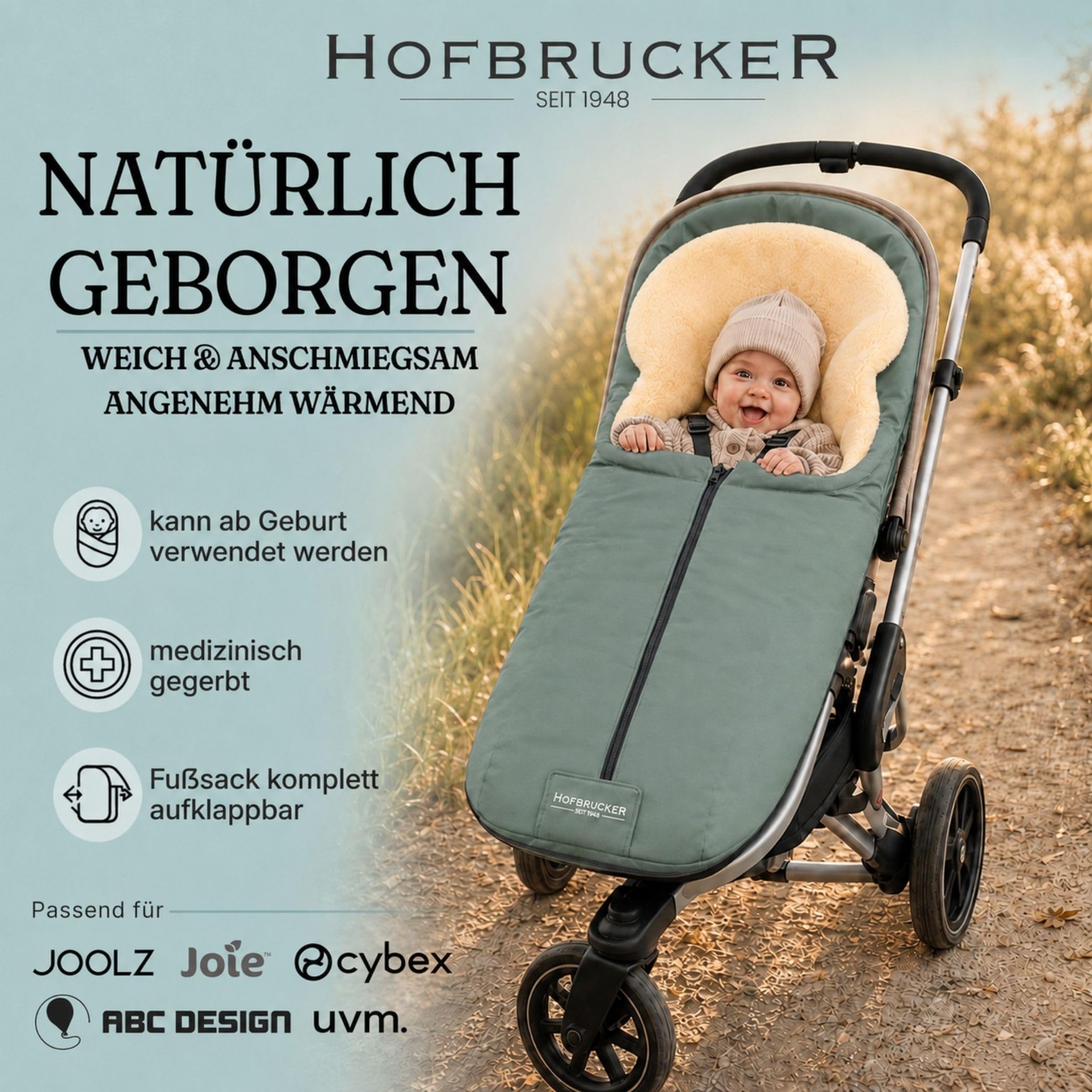 IGLU - Sacco nanna per passeggino, in pelle di agnello, 100% naturale, resistente al vento e all'acqua, universale, prodotto in Germania