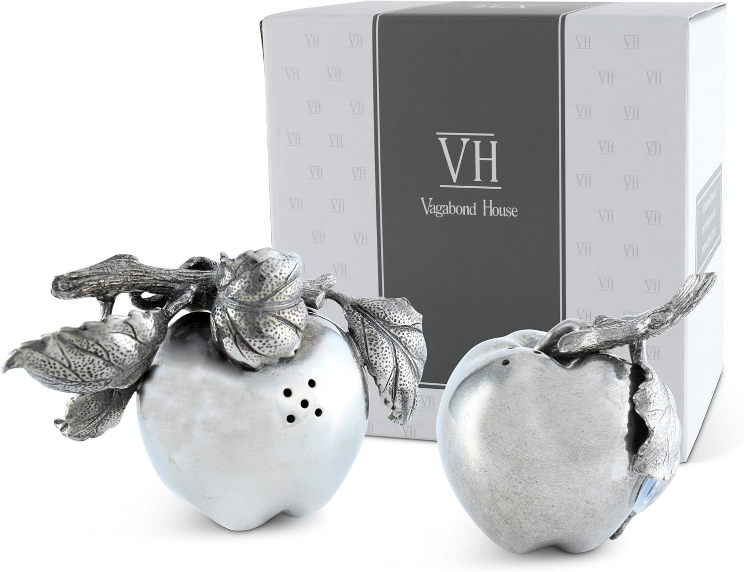 Vagabond House Pewter Metal Apple Salt and Pepper Shaker Set 2.75 inch Tall