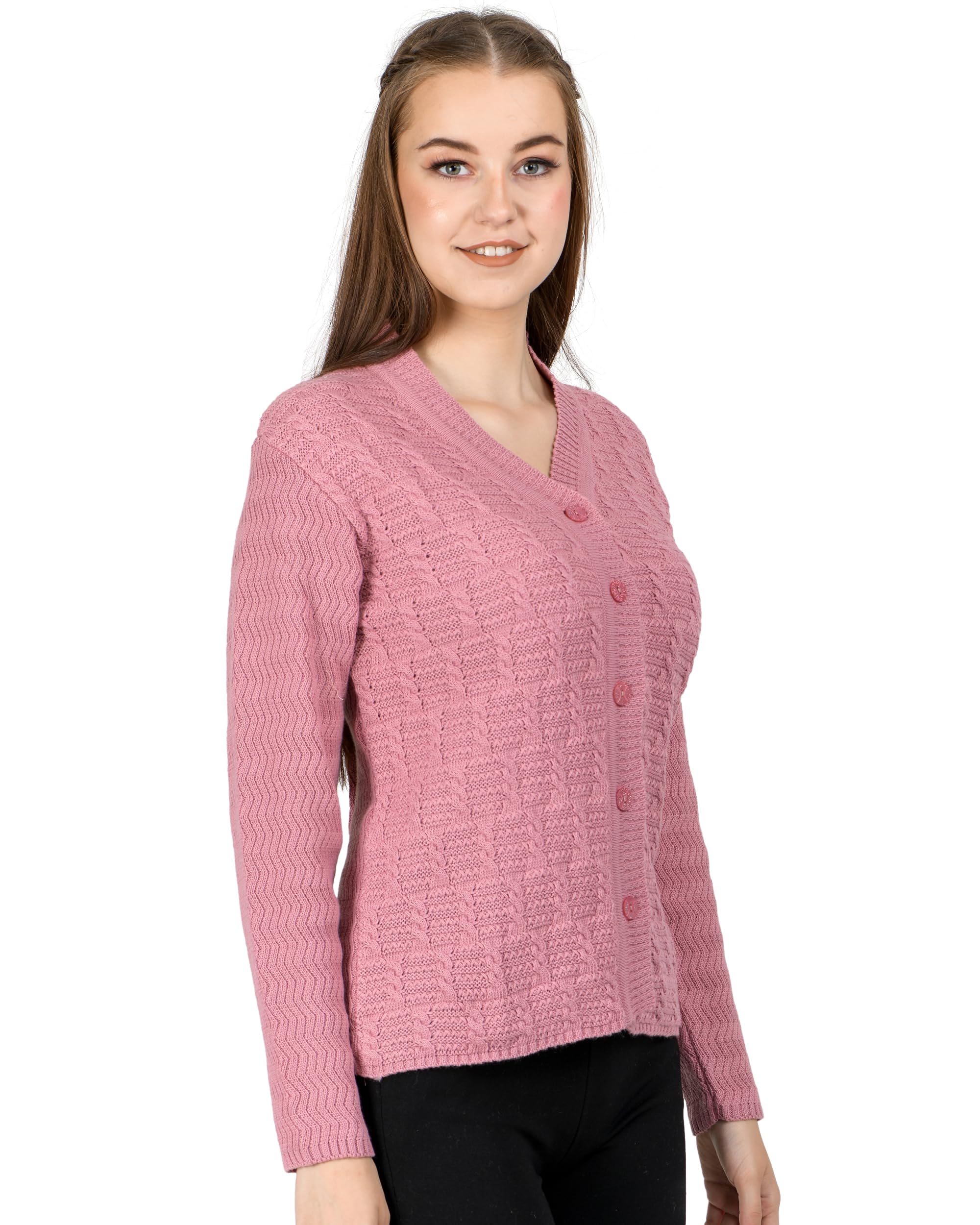 ladywillington Women Trendy Woolen V-Neck Self Design Cardigan Heavy Rainbow Fabric Winter Wear Pure Wool Cardigans for Women Fully Warm Sweaters Free Sizes-picture-17