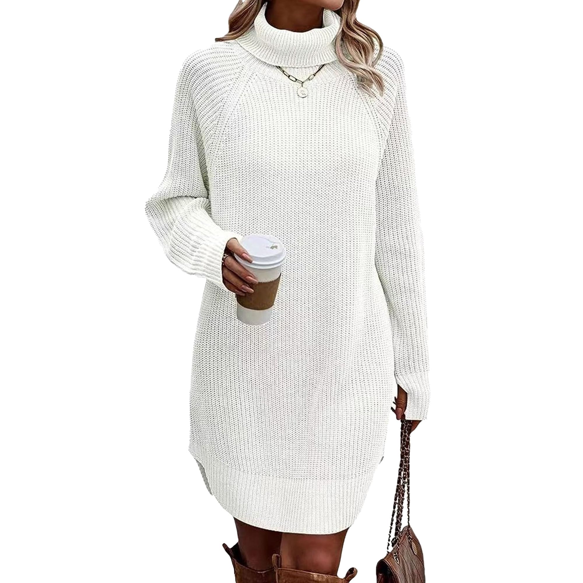 Robe pull col roulé à ourlet fendu : tricot stretch et chaud