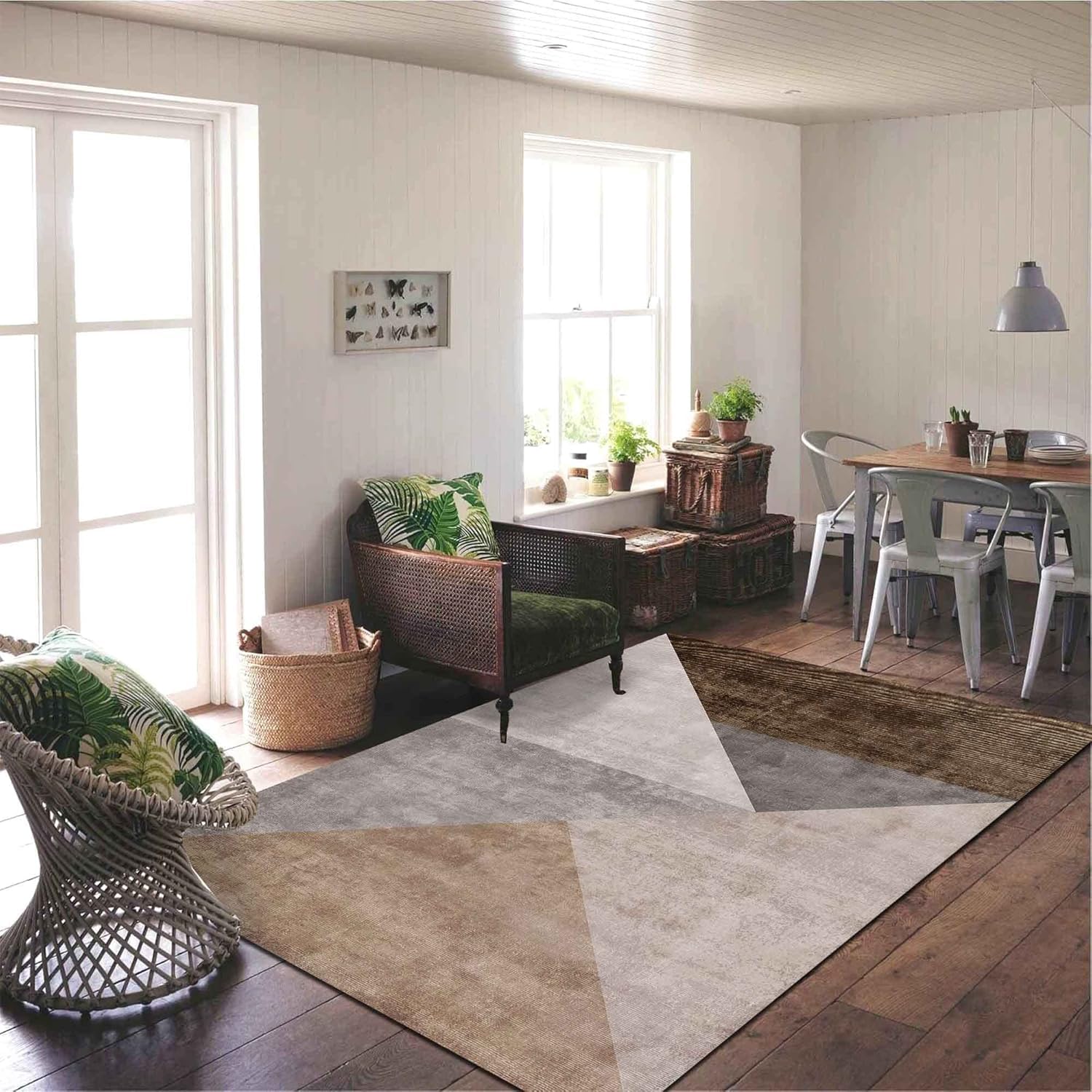 Latte Dizayn Barty Desenli Kadife Pamuk Tabanlı Yıkanabilen Kaydırmaz Antibakteriyel Salon Halısı (100X150)