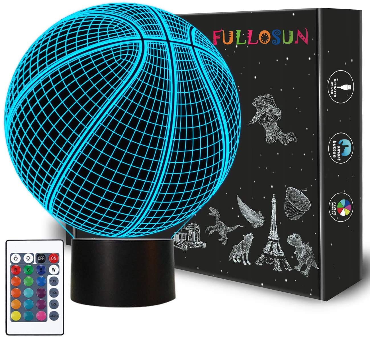 Basketball 3D Night Light Birthday Gift Lamp, Light Up Basketball Gifts 3D Illusion Lamp with Remote Control 16 Colors Changing Sport Fan Room Decoration Kids Room Idea