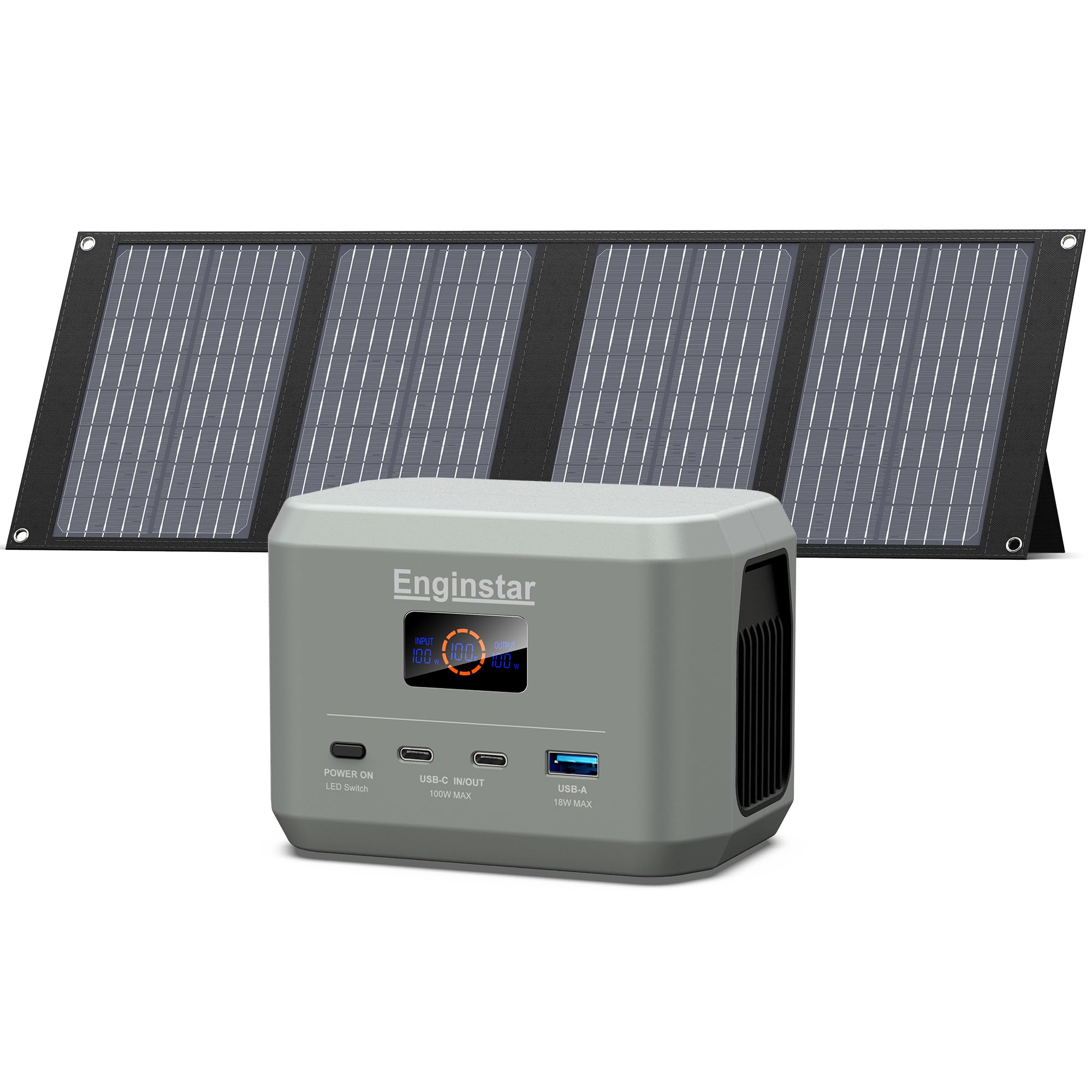 Enginstar Portable Power Station Outdoor 99Wh LiFePO4 Battery with 40W Solar Panel Solar Generator 100W Two-Way Fast Charging