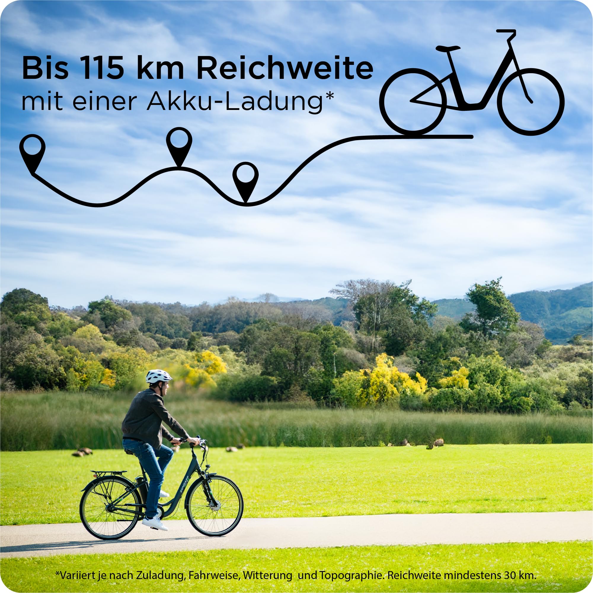 ZÜNDAPP E Bike Elektrofahrrad 28 Zoll | E-Bike mit Rücktrittbremse | City Ebike 3-Gang Nabenschaltung | Elektrofahrrad mit Schloss für Erwachsene | Green 2.7