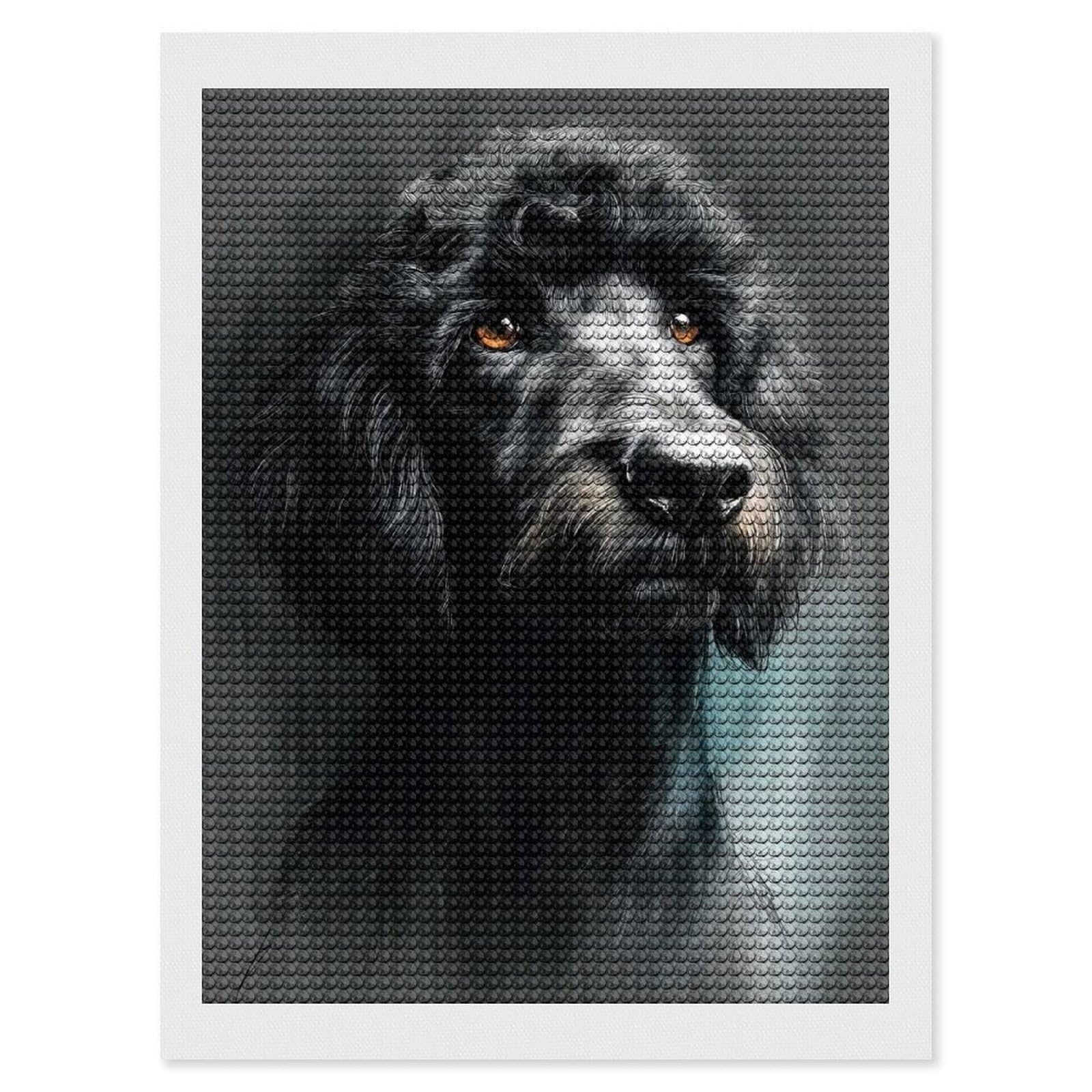 Junmoney Elegant Black Poodle Portrait Diamond Painting Canvas Set 12"x16", for Women, Pleasing Wall Art Project, Aesthetic Room Decor, Gift Idea