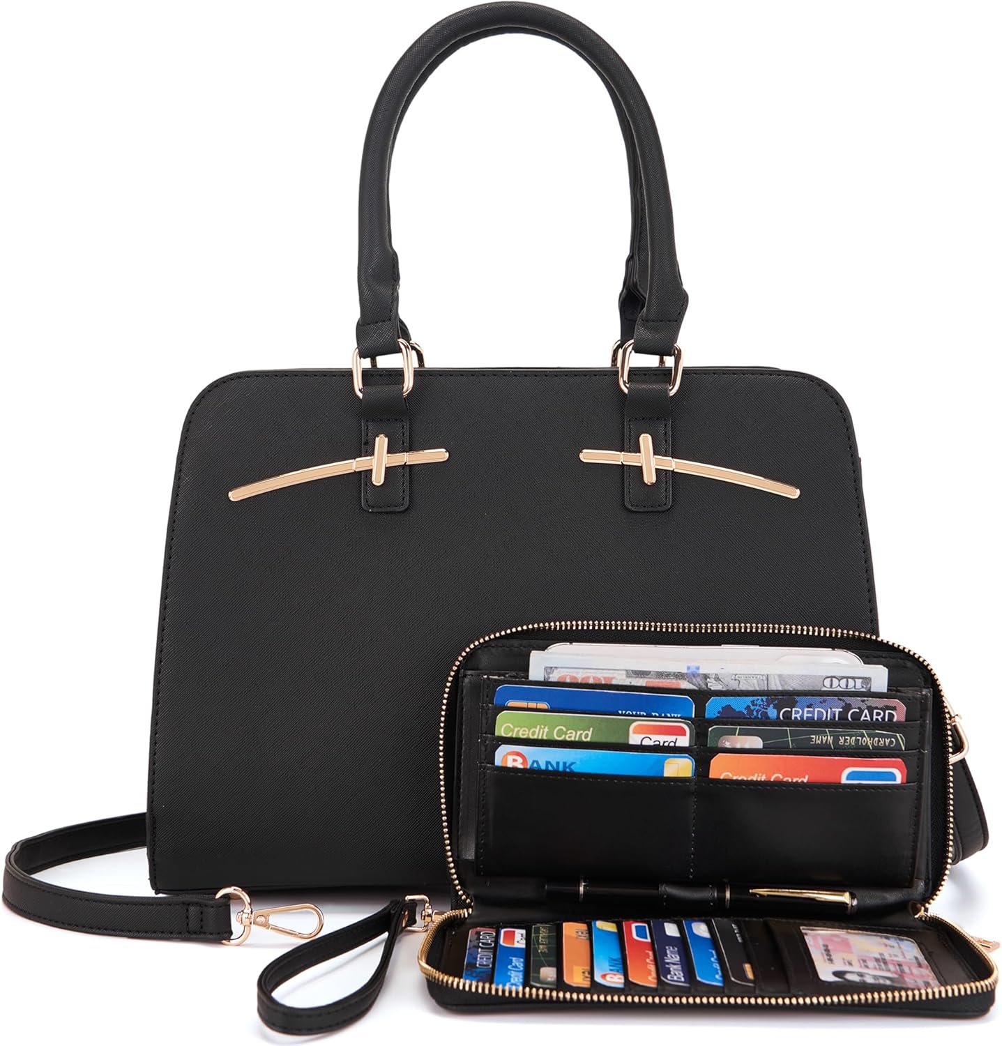 Purses for Women Handbag Wallet Tote Shoulder Hobo Bag Top Handle Satchel Purse Set 2pcs with 3 Compartments - Image 8