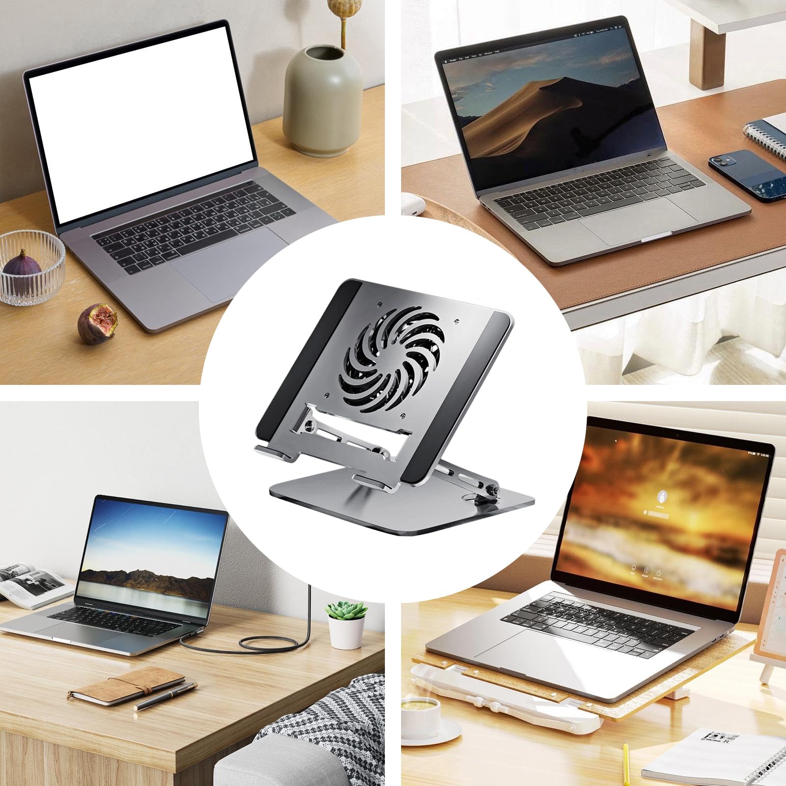 Base para Portátil de Escritorio Con Ventilador Acero Al Carbón Portátil | Soporte Tablet y Refrigeración Portátil Para Tablet Notebook Cama Mesa Sofá Estante Viaje Oficina Hogar Lectura