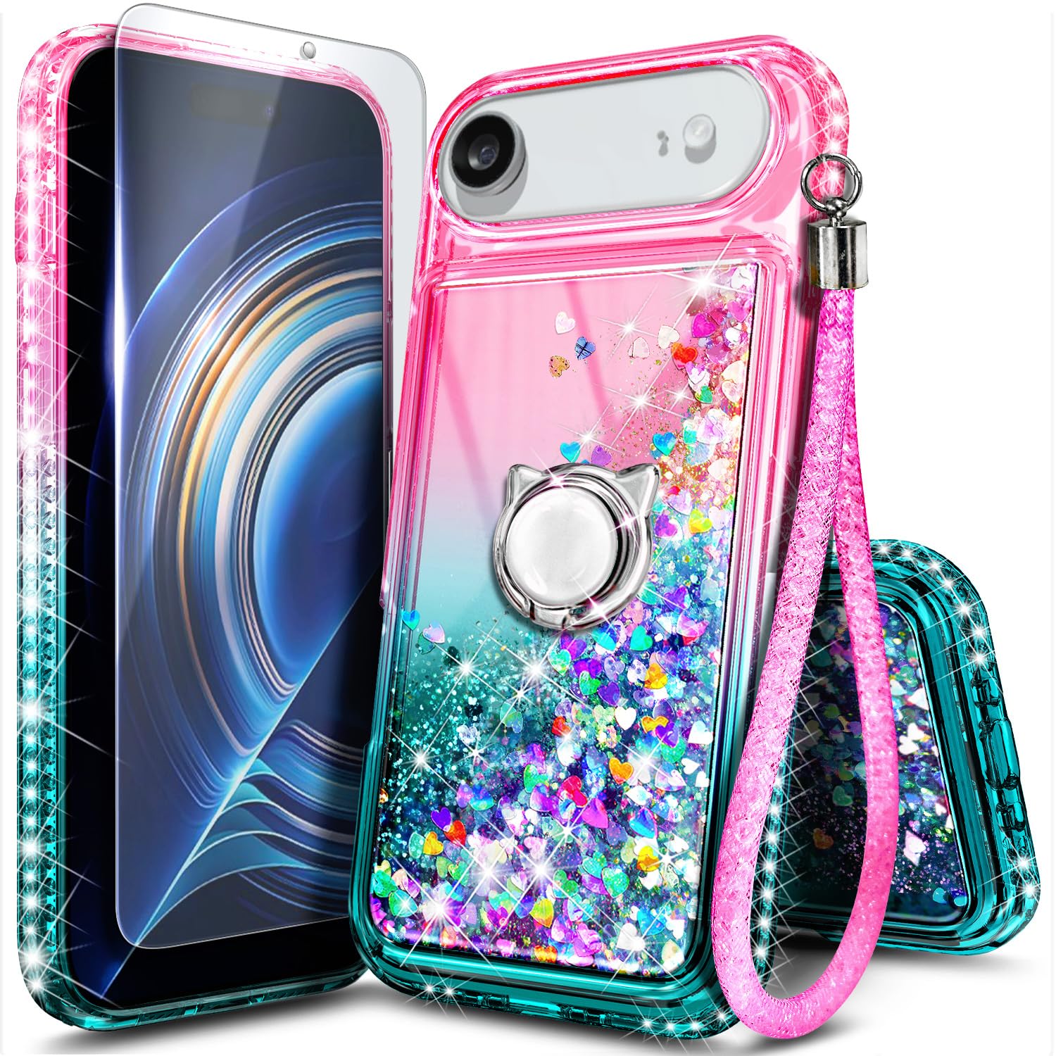 NGB Designed for iPhone Air Case, Cute Liquid Glitter Pink/Aqua