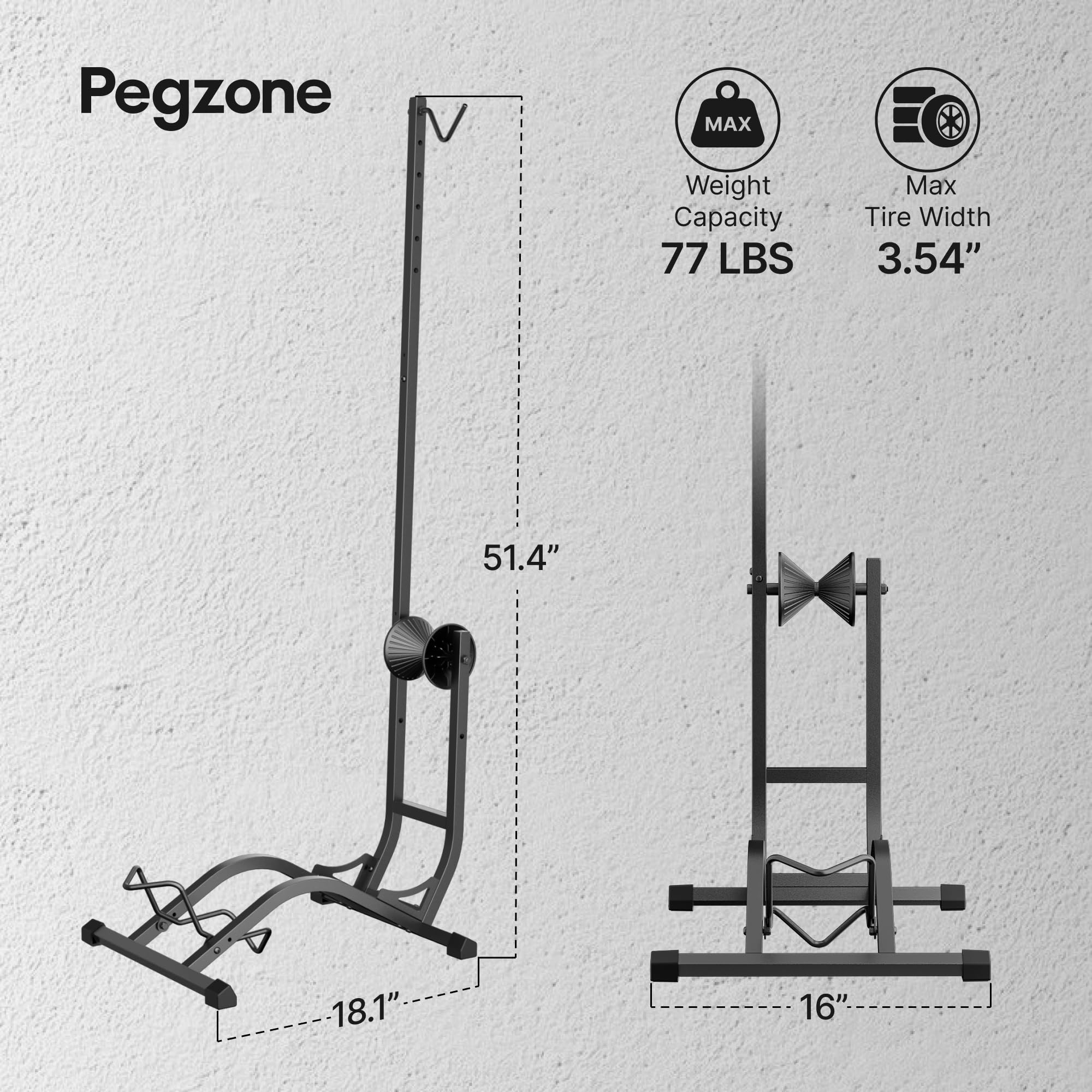 PEGZONE Fahrradständer, Vertikal & Horizontal, höhenverstellbarer, Passend für 20-29 Zoll & 90 mm(3,5") Reifenbreite, Fahrradbodenständer mit 35 kgs Tragkraft für Garage und Zuhause, platzsparend