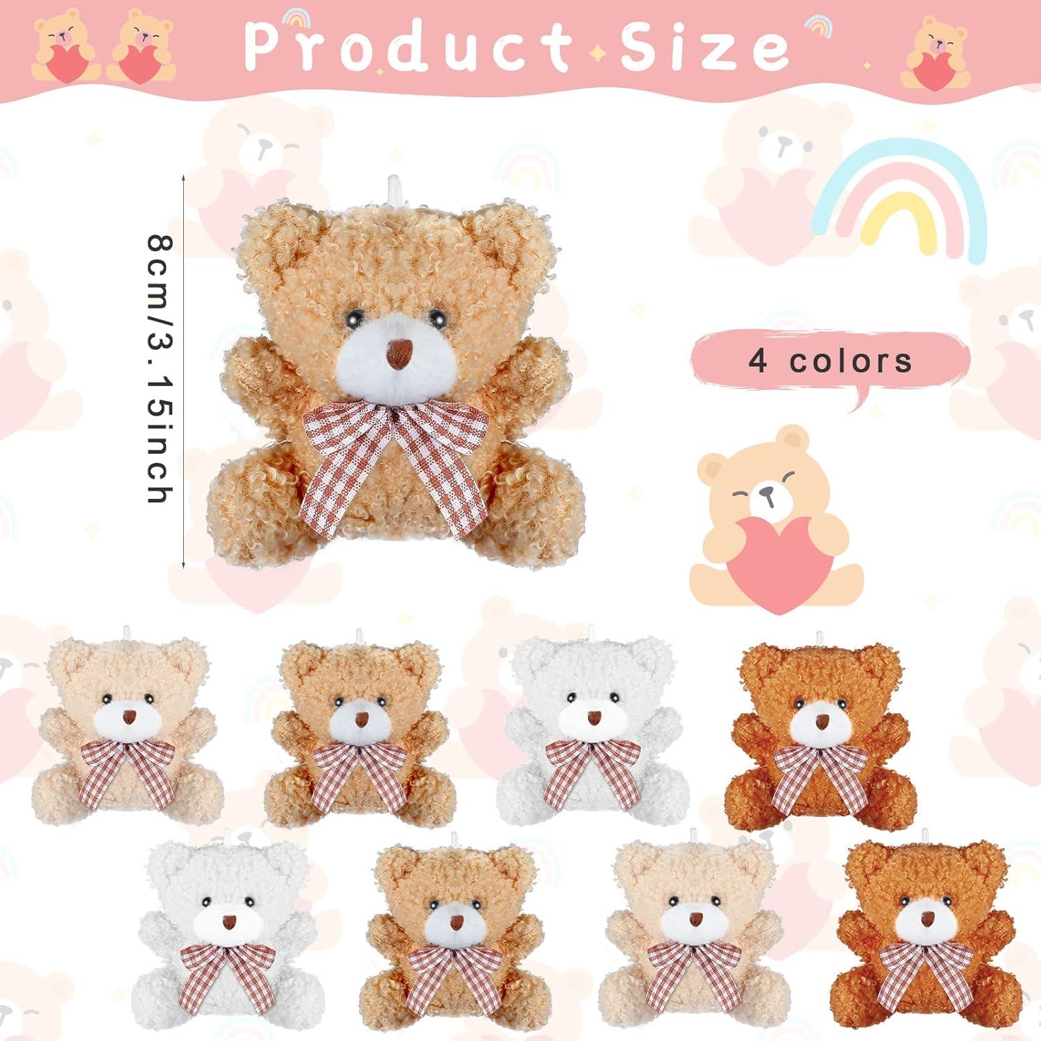 Zomiboo 12 Pcs 4 Inch Mini Bear Animal Plush Toys Soft Brown, Khaki, Apricot, White