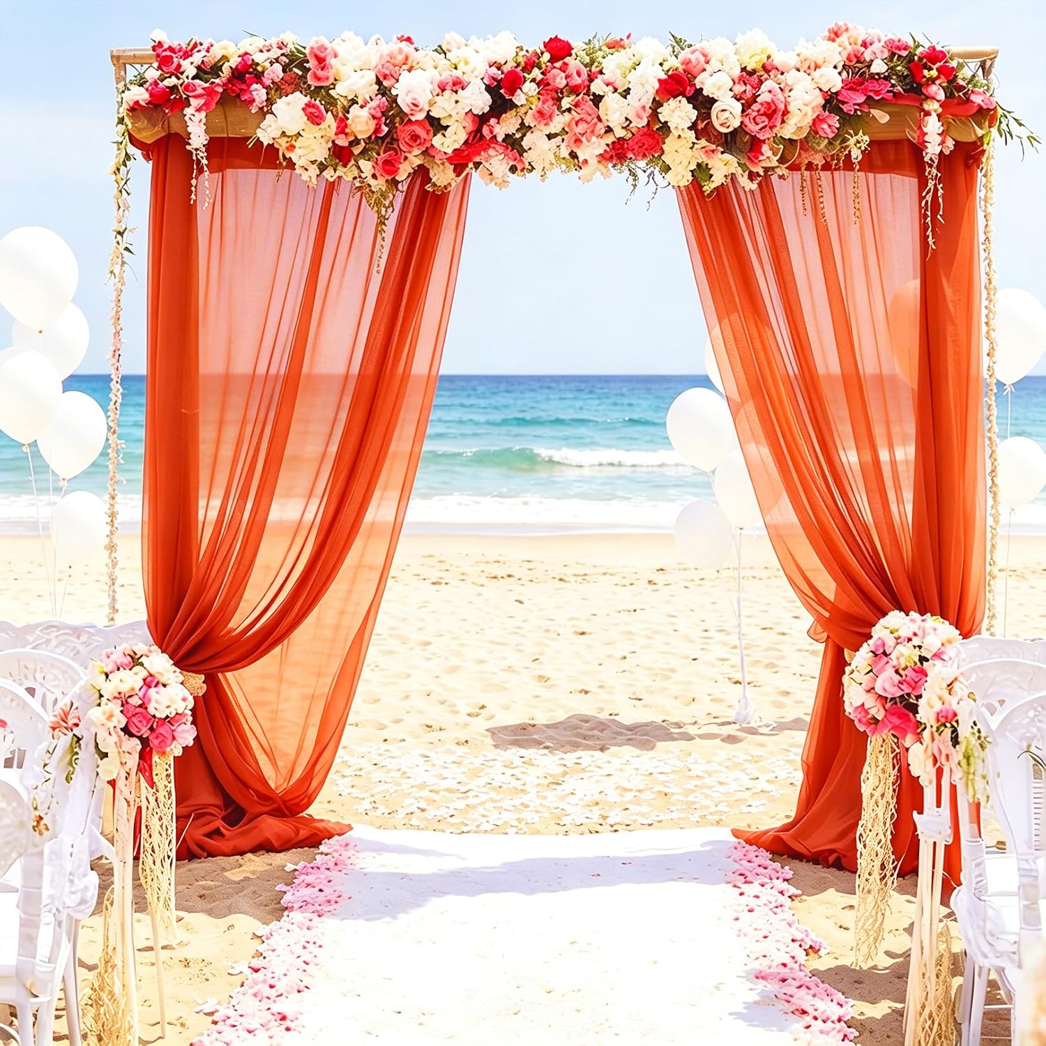 DUOBAO Chiffon Curtains 2 Panels 5FT x 10FT Orange Party Backdrop Drapes 59" Wide Coral Sheer Curtain for Bedroom Voile Window Decor Party Backdrop (59''x120''x2pcs)