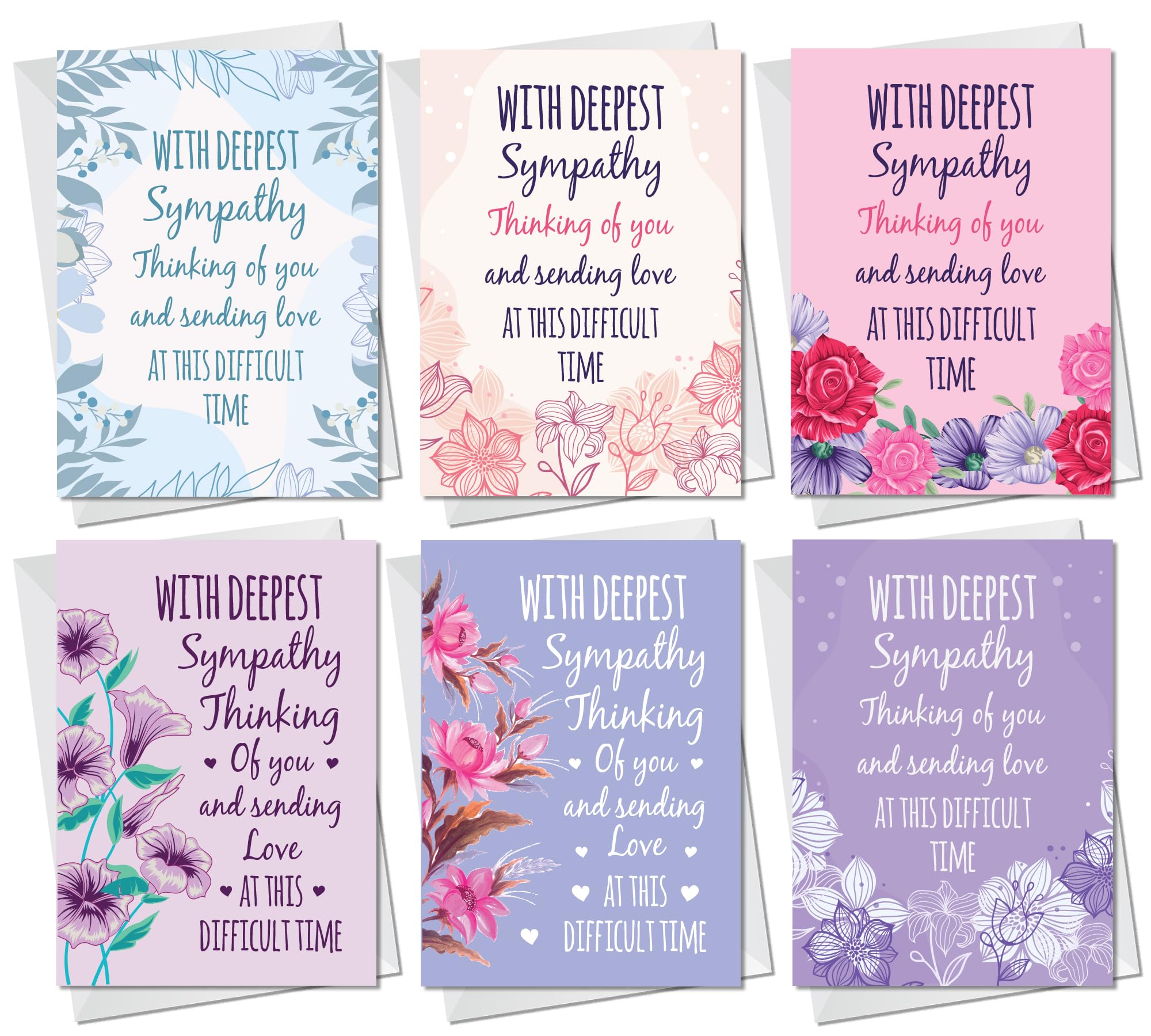 RED OCEAN Sympathy Cards Pack of 6, Deepest Sympathy Cards, Condolence Card, Bereavement Cards Condolence, Thinking of You, Sorry For Your Loss, A6 Card With White Envelopes