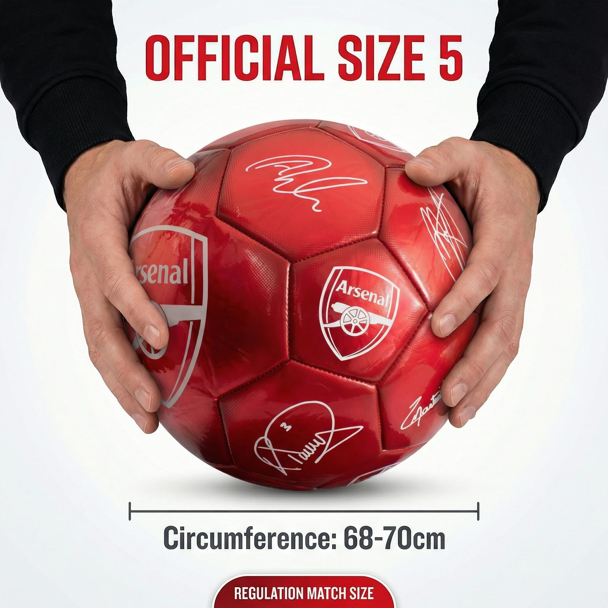 Hy-Pro Oficjalnie licencjonowana piłka nożna Arsenal F.C. Classic Signature, metaliczna, rozmiar 5, strzelcy, trening, mecz, towar, kolekcjonerska dla dzieci i dorosłych, czerwona