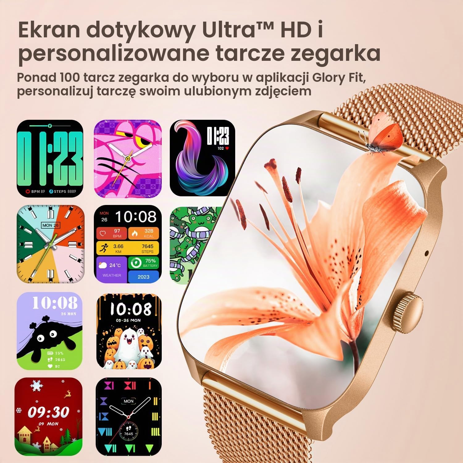 Inteligentny zegarek dla kobiet Fitness Tracker: 1,8-calowy ekran dotykowy Bluetooth odbieranie połączeń smartwatch 100+ aktywność sportowa licznik kroków tętno ciśnienie krwi monitor snu tlenu IP67