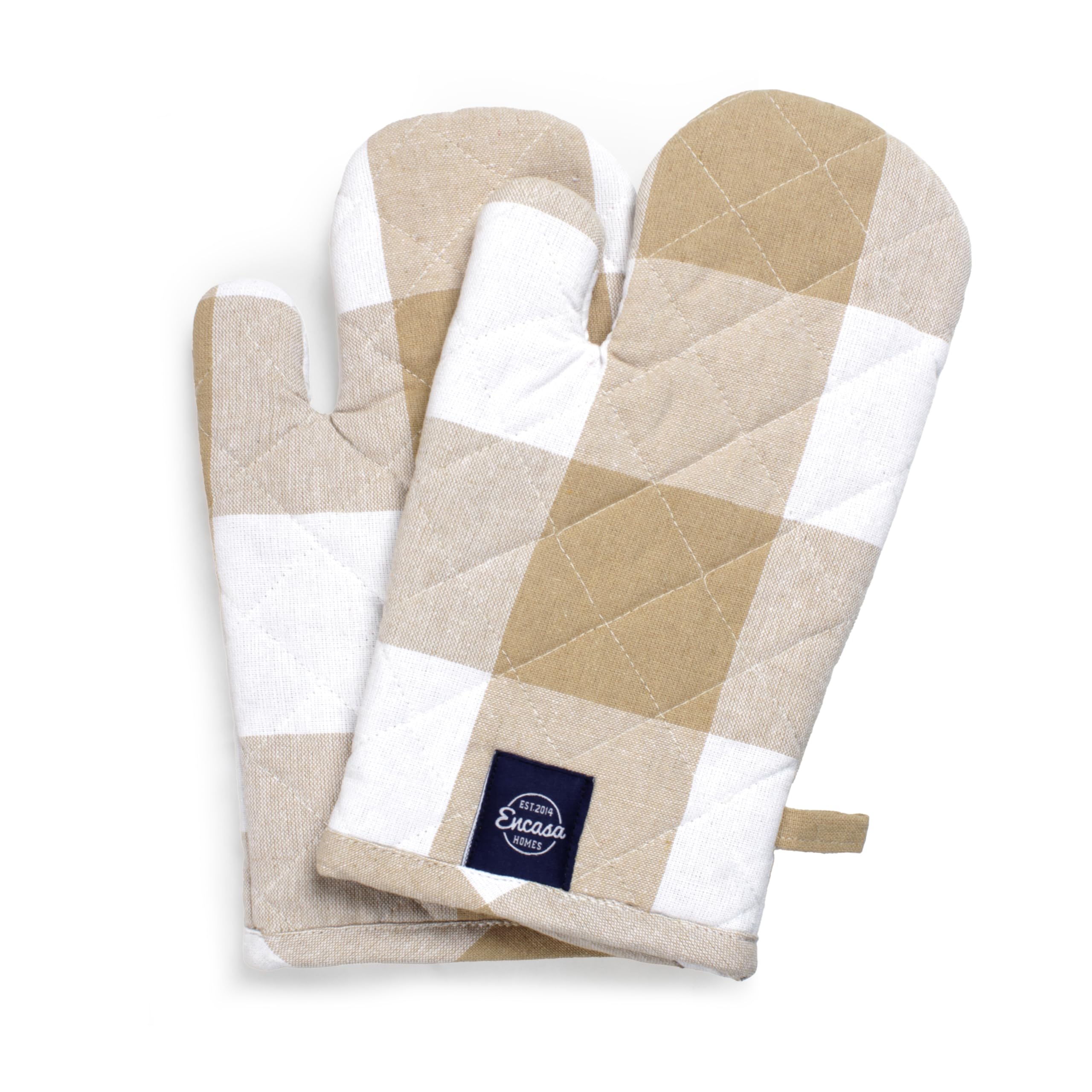Encasa XO Long 18x30 cm Forno Microwave guanti guanti guanti da forno (2 pz set) per cucina cucina e cottura - Resistente al calore, spessa e sicura - Controlli di bufalo beige