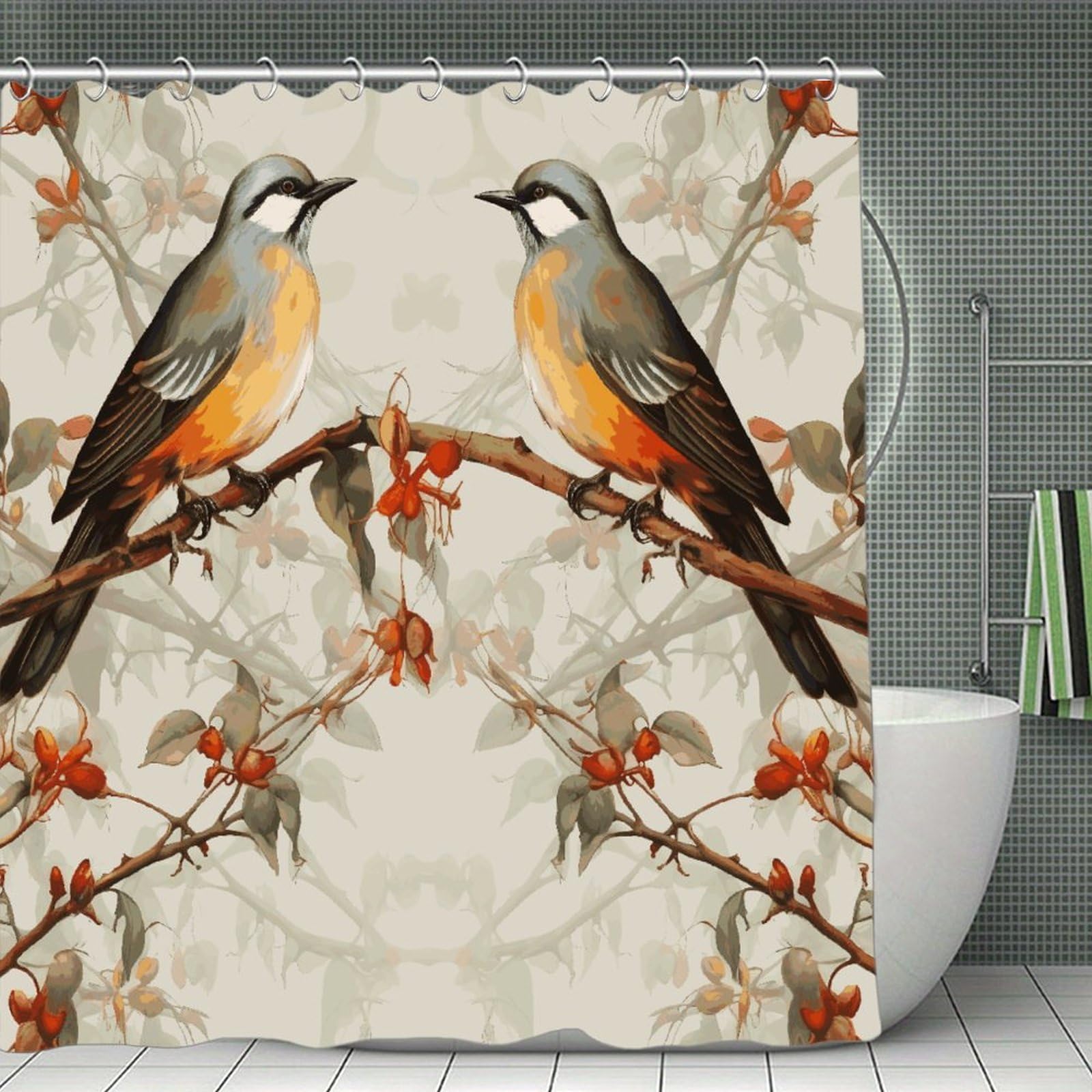 FekiLoot Birds Vintage Art Shower Curtain Thick Weighted Shower Curtain Classic Unique Bath Curtains Heavy Duty Long Showers Curtains for Bathroom Bath Tubs Machine Wash 70.8"x70.8"