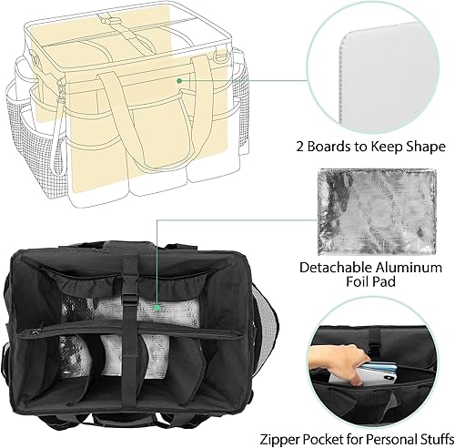 Miniatura 8 de LoDrid Bolsa de limpieza con ruedas con carrito desmontable, carrito de limpieza portátil con ruedas para suministros de limpieza, organizador de